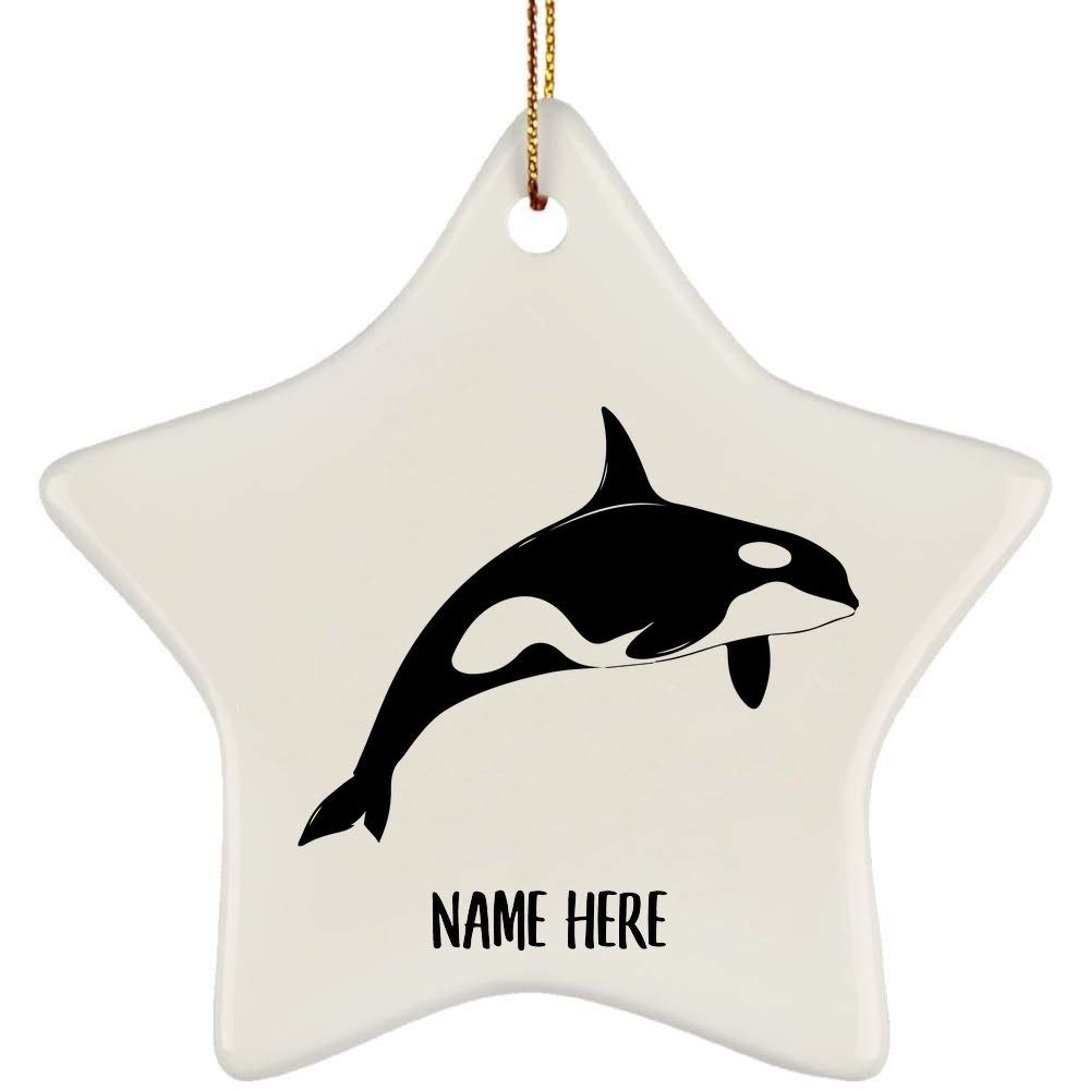 Personalized Killer Whale Orca Silhouette Christmas Ornament - Custom Name Ceramic Star Gift for Animal Lovers (Perfect for 2024 Holiday Decor & Whale-Themed Party Favors)