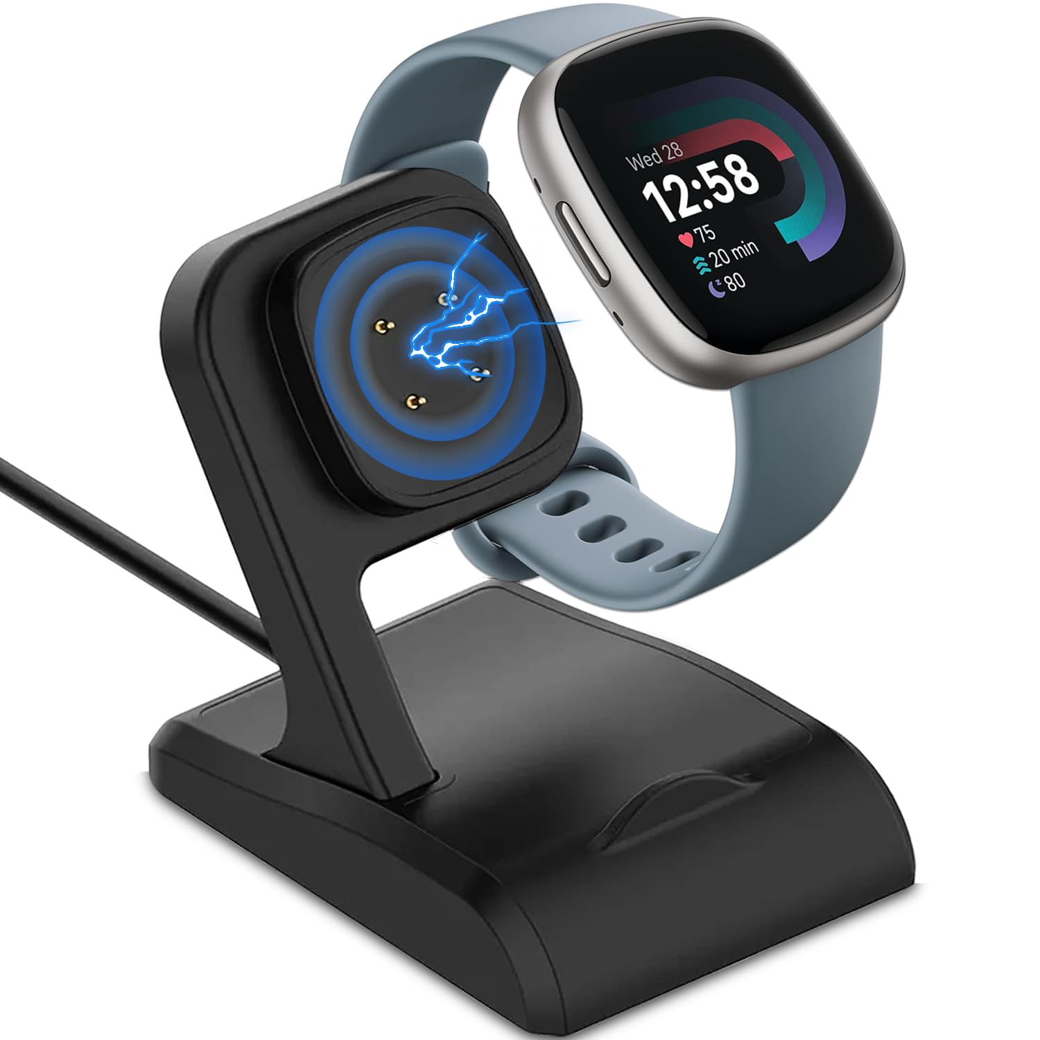 Uskiim Anti-Slip Charging Dock Station for Fitbit Sense/Sense 2/Versa 4/Versa 3 - 3.3FT USB Replacement Charger with Secure Base Cradle | Perfect for Home, Office & Travel Use
