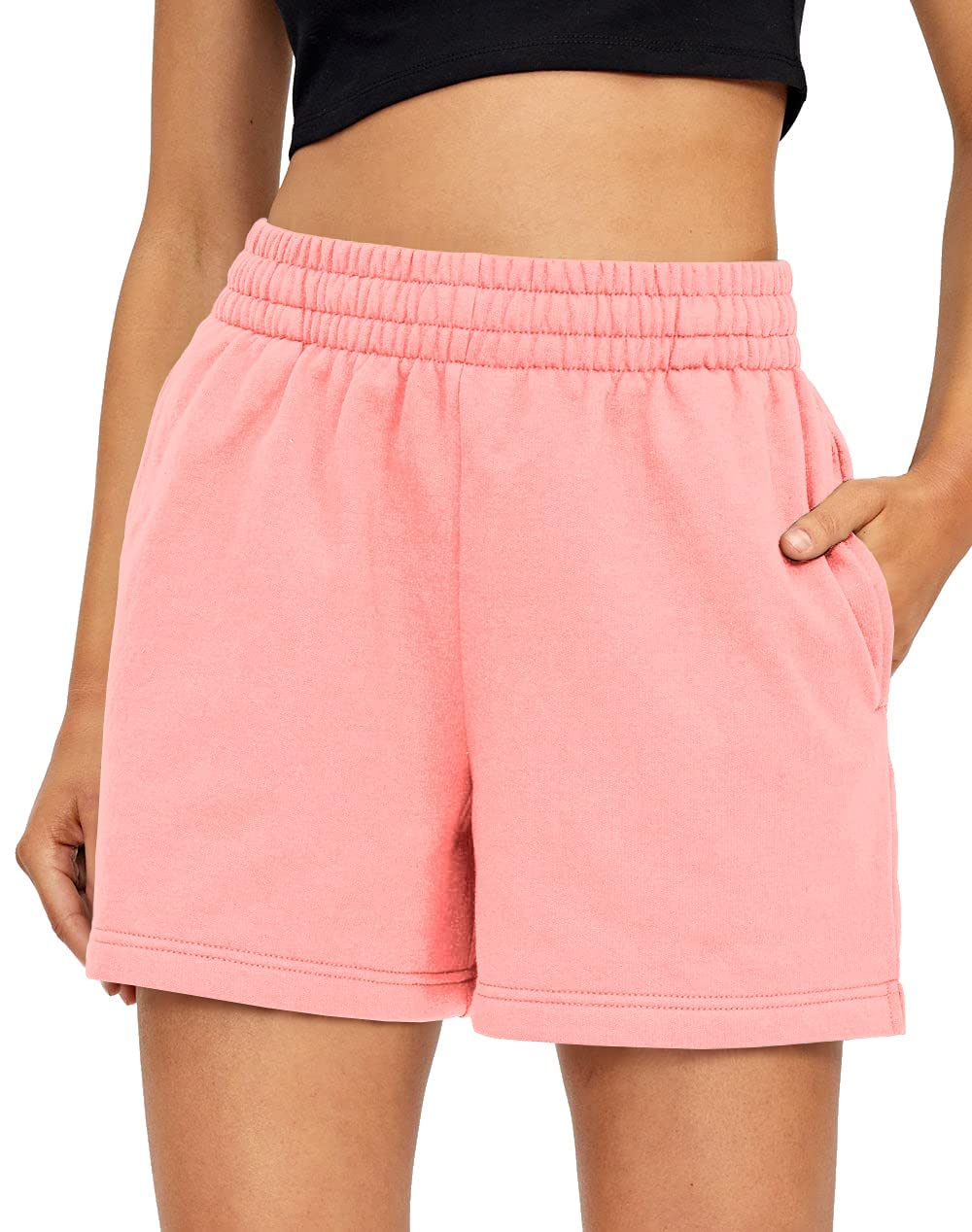 AUTOMET Women's High Waist Running Shorts - Elastic Drawstring Casual Summer Shorts with Pockets | Perfect for Jogging, Gym Workouts & Outdoor Activities