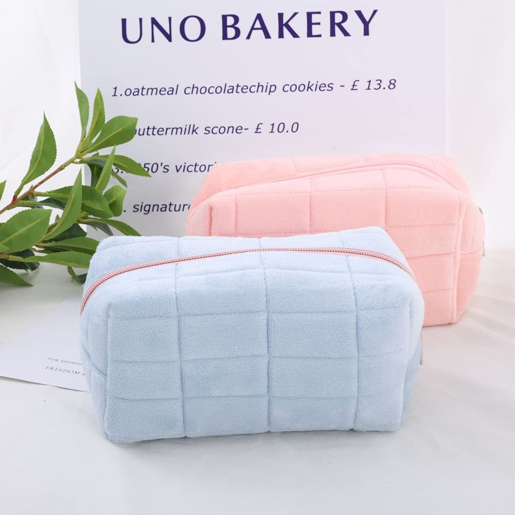 Soft Plush Makeup Bag - Cute Solid Color Cosmetic Organizer for Travel, Toiletries & Skincare - Fuzzy Zipper Pouch (White) | Perfect for Gym, Vacation & Daily Essentials Storage