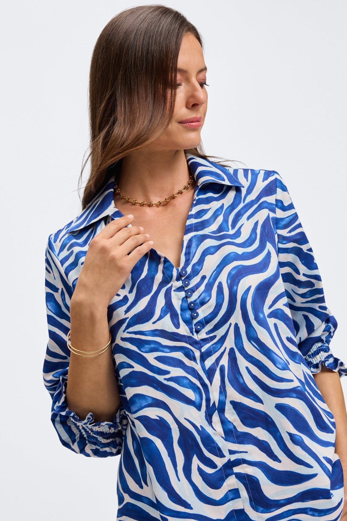 Alexis Tonal Zebra Print 3/4 Sleeve Popover Blouse for Women | Casual Office Wear & Spring Outfits