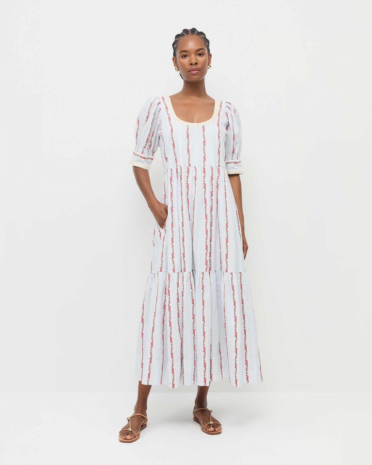 Gillian Women's Puff Sleeve Dress - Flowy Summer Midi Dress with Elastic Waist for Casual Wear, Date Night & Beach Vacation