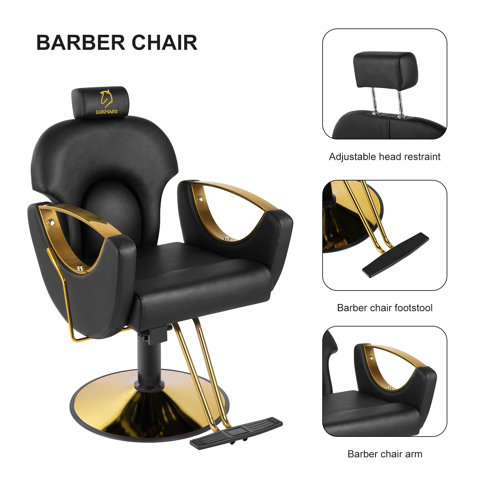 Professional Hydraulic Barber Chair - 360° Swivel Salon Chair with Adjustable Height for Hair Styling, Tattoo & Beauty Spa - Black | Perfect for Barbershops, Salons & Home Styling Stations