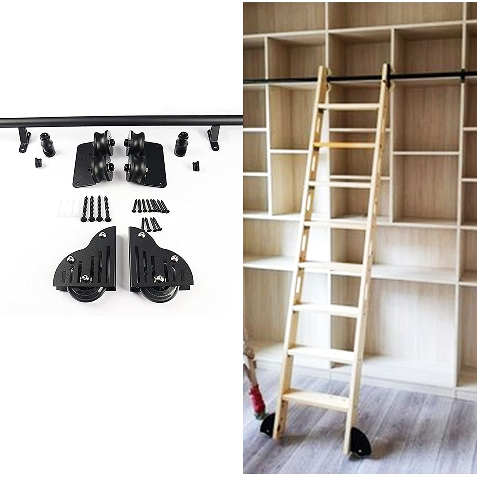 3.3ft-20ft Extension Track for Sliding Barn Door with Roller Wheels - Round Tube Mobile Rail Hardware Kit (Ladder Not Included) - Perfect for Home, Office, and Warehouse Use