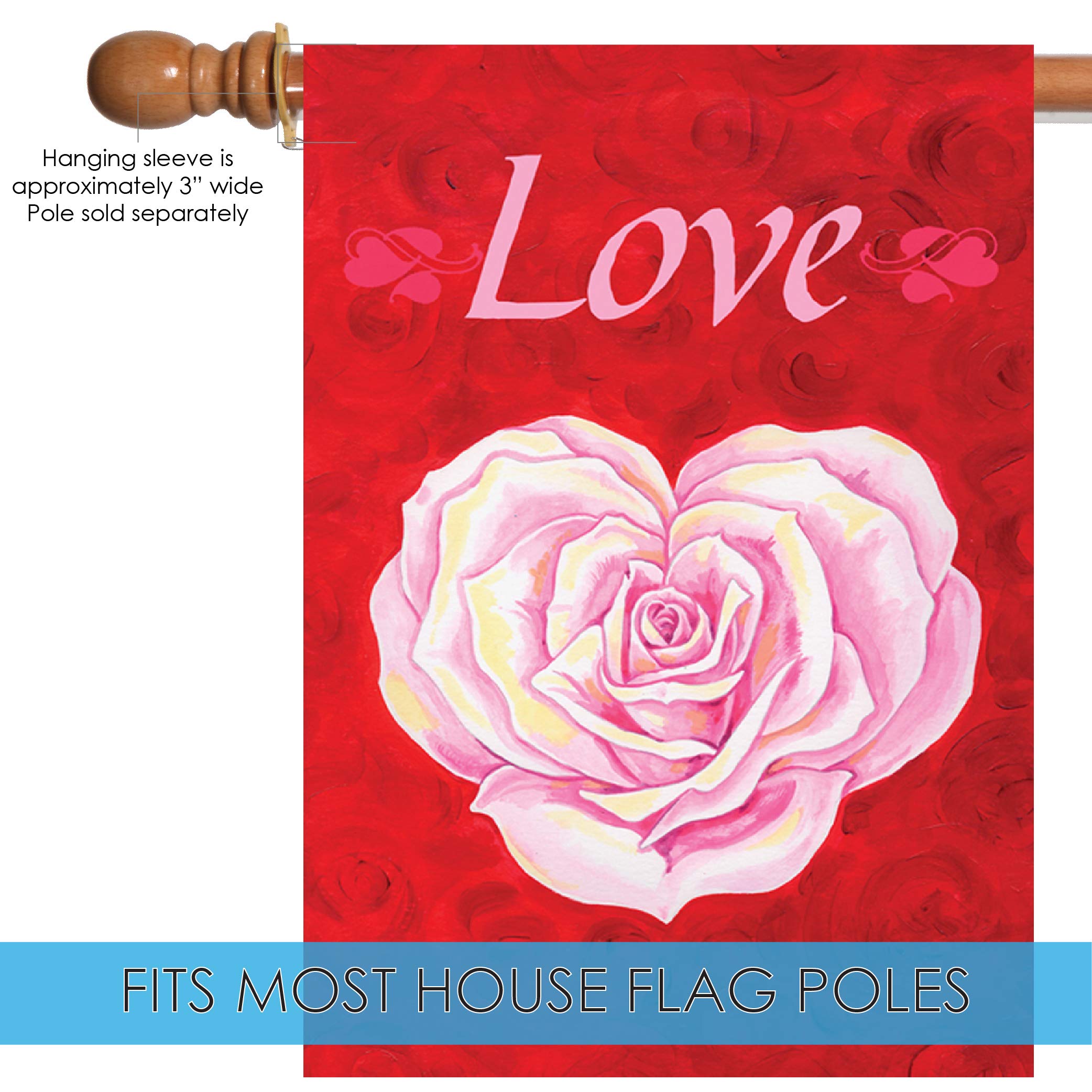 Toland Home Garden 102592 Heart Rose Valentine Flag - 28x40 Inch Double Sided Outdoor Garden Flag for Valentines Day Decor, Yard & House Decoration - Perfect for Front Porch, Lawn & Seasonal Holiday Displays