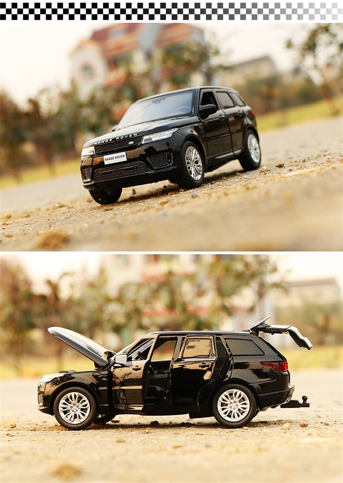 1:32 Scale Alloy Diecast Range Rover Sport SUV Toy Car with Sound & Light - Realistic Model Vehicle for Kids & Collectors - Perfect Gift for Boys & Girls - Playtime, Display & Collection (Black)