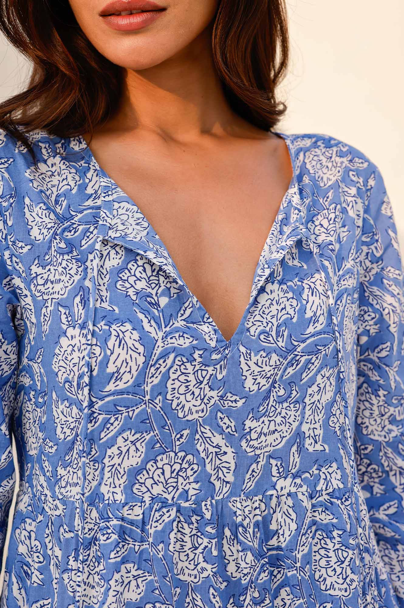 Emma Organic Cotton Dress for Women - Soft & Breathable Blue/White Floral Print - Perfect for Summer Outings & Casual Wear