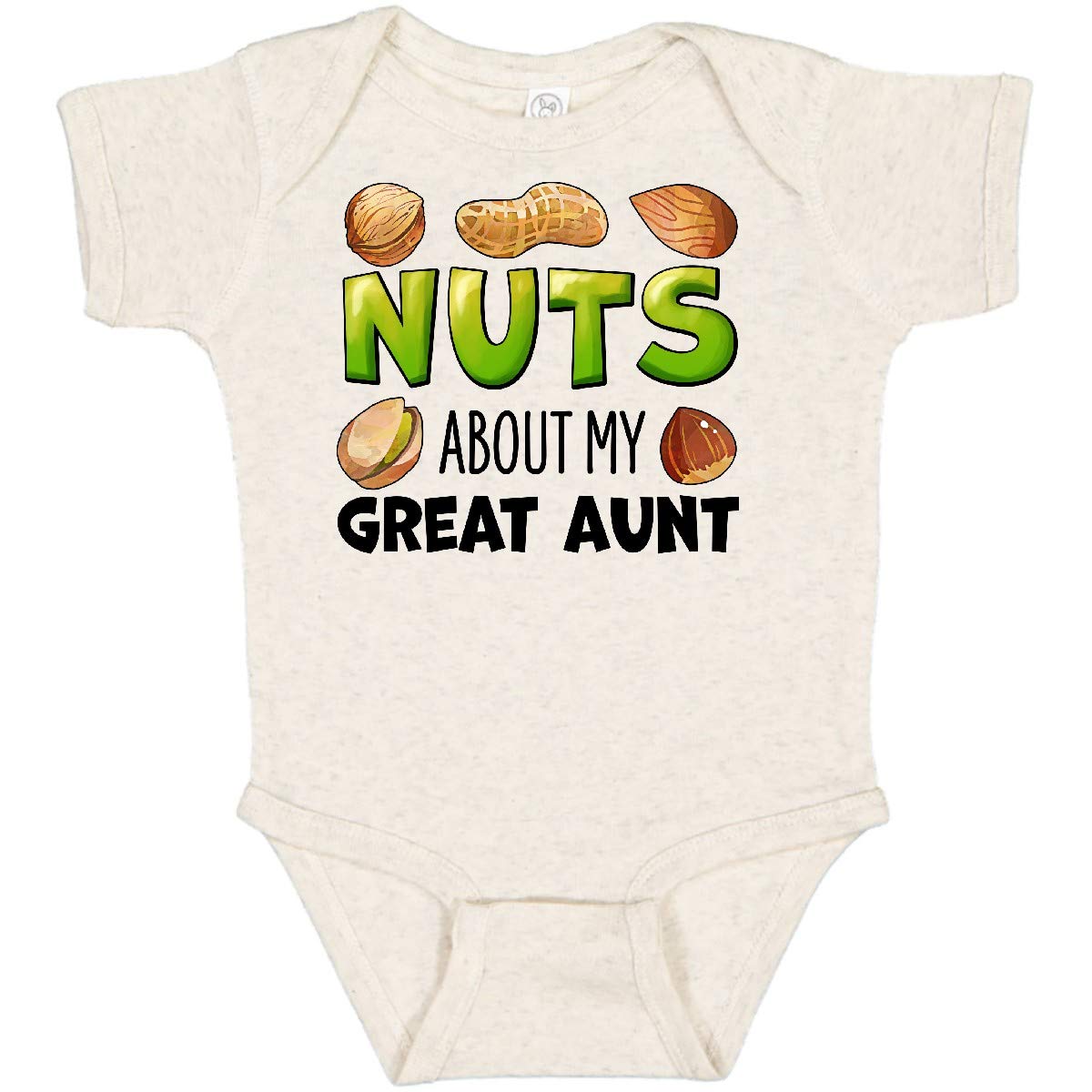 Inktastic 'Nuts About My Great Aunt' Peanut Almond Pistachio Baby Bodysuit - Cute Outfit for Family Gatherings & Photoshoots
