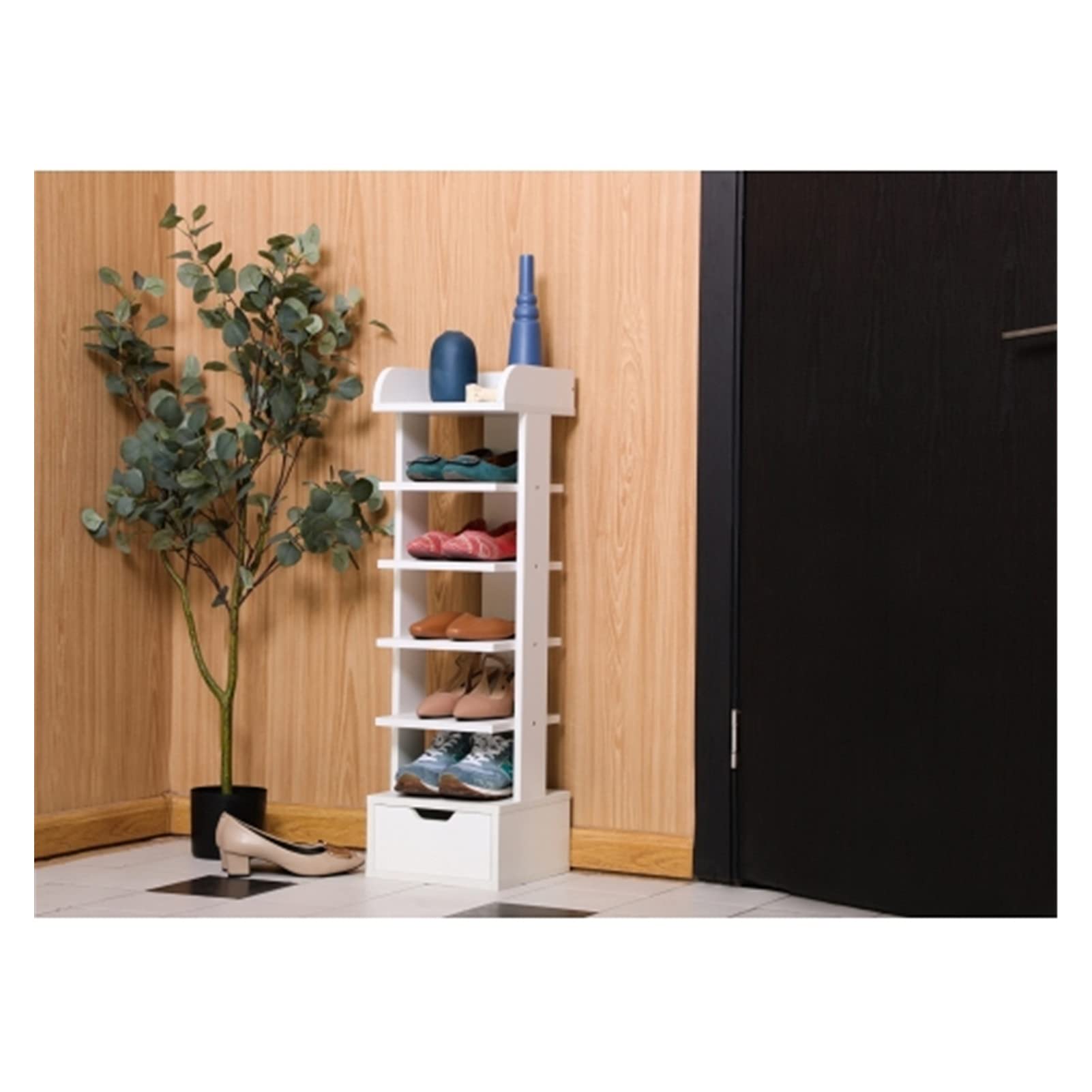 Modern Multi-Layer Wooden Shoe Rack with Drawer - Space Saving Vertical Shoe Storage Organizer for Hallway, Entryway & Small Spaces - Sturdy Shoe Shelf for Home, Office & Apartment Organization