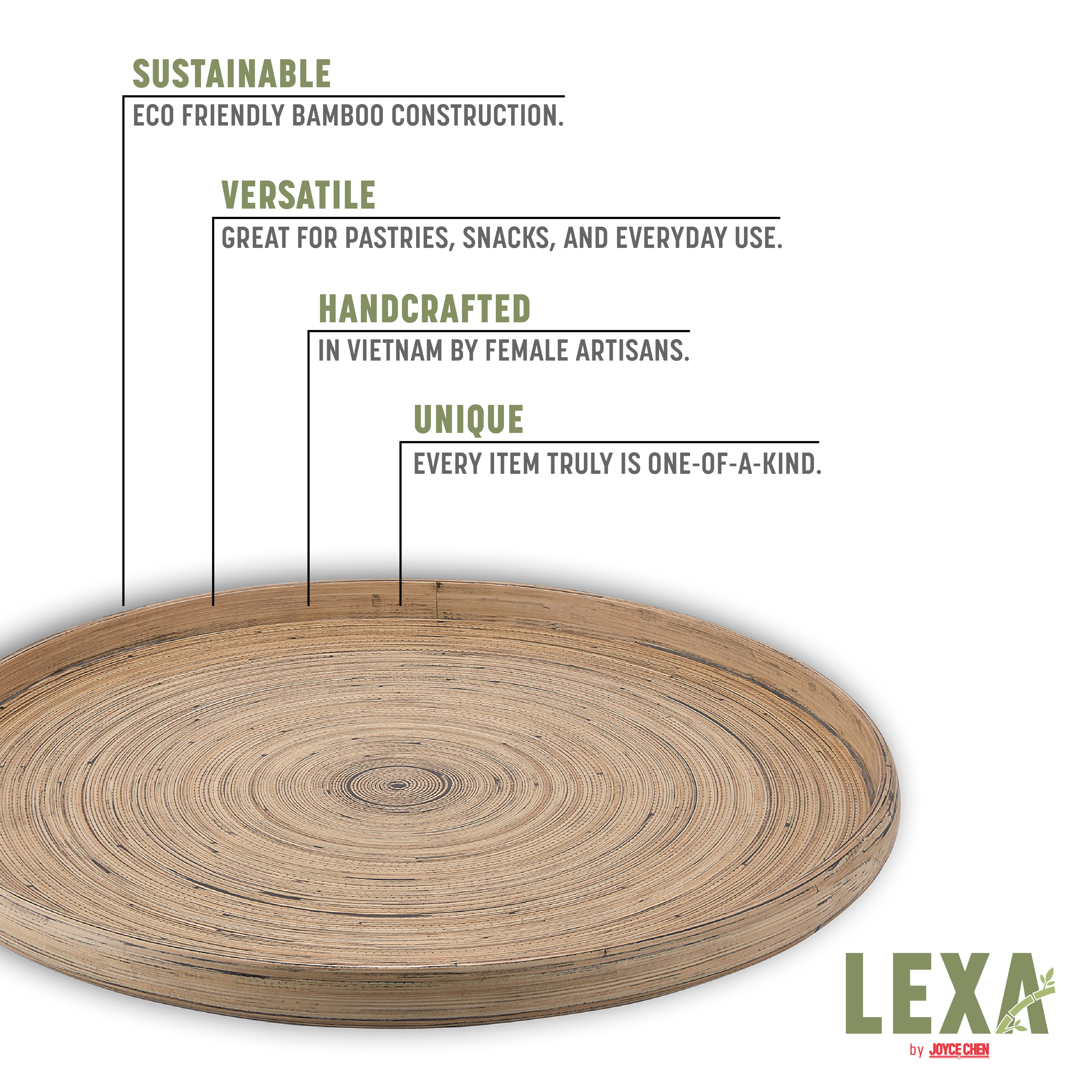 Lexa 16 Inch Bamboo Serving Tray - Natural Wooden Charcuterie Board for Cheese, Fruits & Appetizers - Perfect for Entertaining, Kitchen & Dining Room Decor