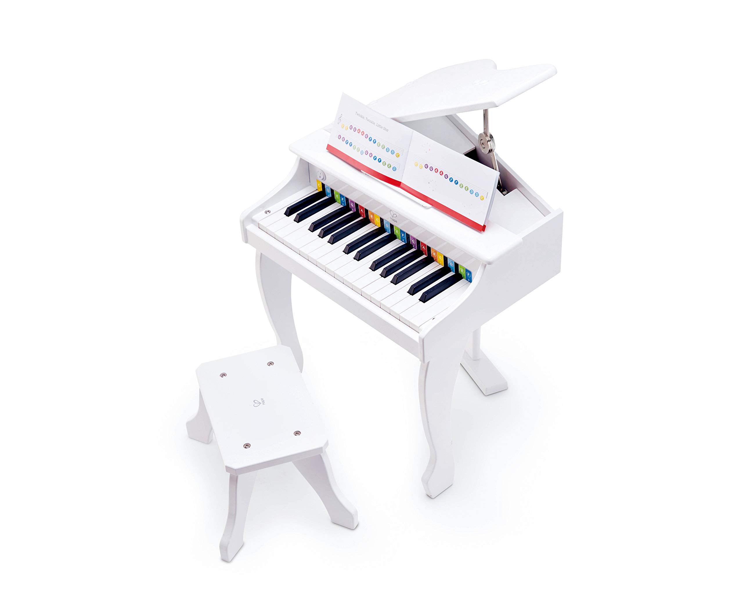 Hape Deluxe 30-Key White Grand Piano Toy with Stool - Electronic Keyboard Musical Instrument for Kids Ages 3+ | Perfect for Early Childhood Music Education & Pretend Play