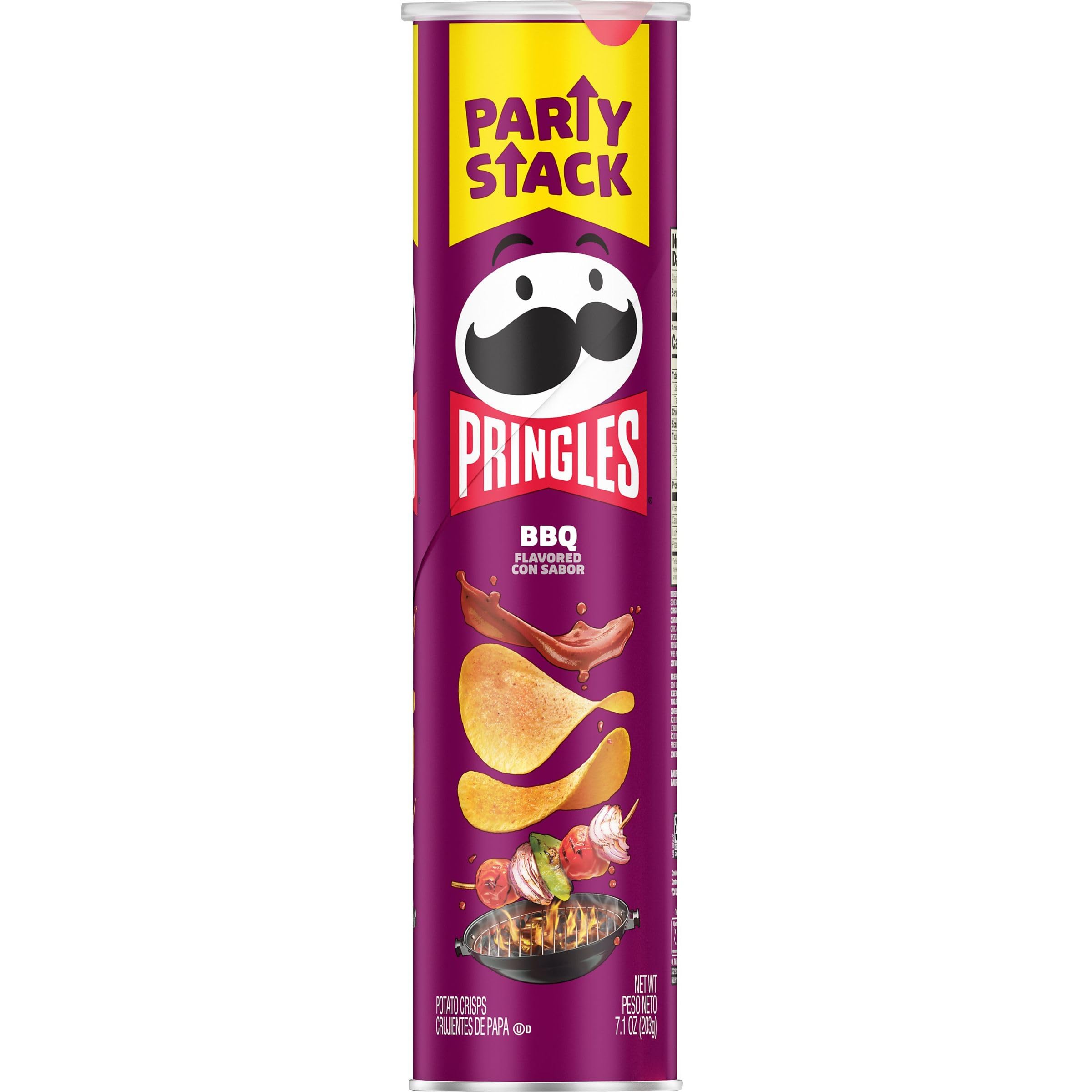 Pringles BBQ Flavored Potato Crisps Chips - 7.1oz Can (Pack of 1) | Crunchy Lunch Snacks, On-The-Go Treats & Party Food | Perfect for Picnics, Road Trips and Game Nights