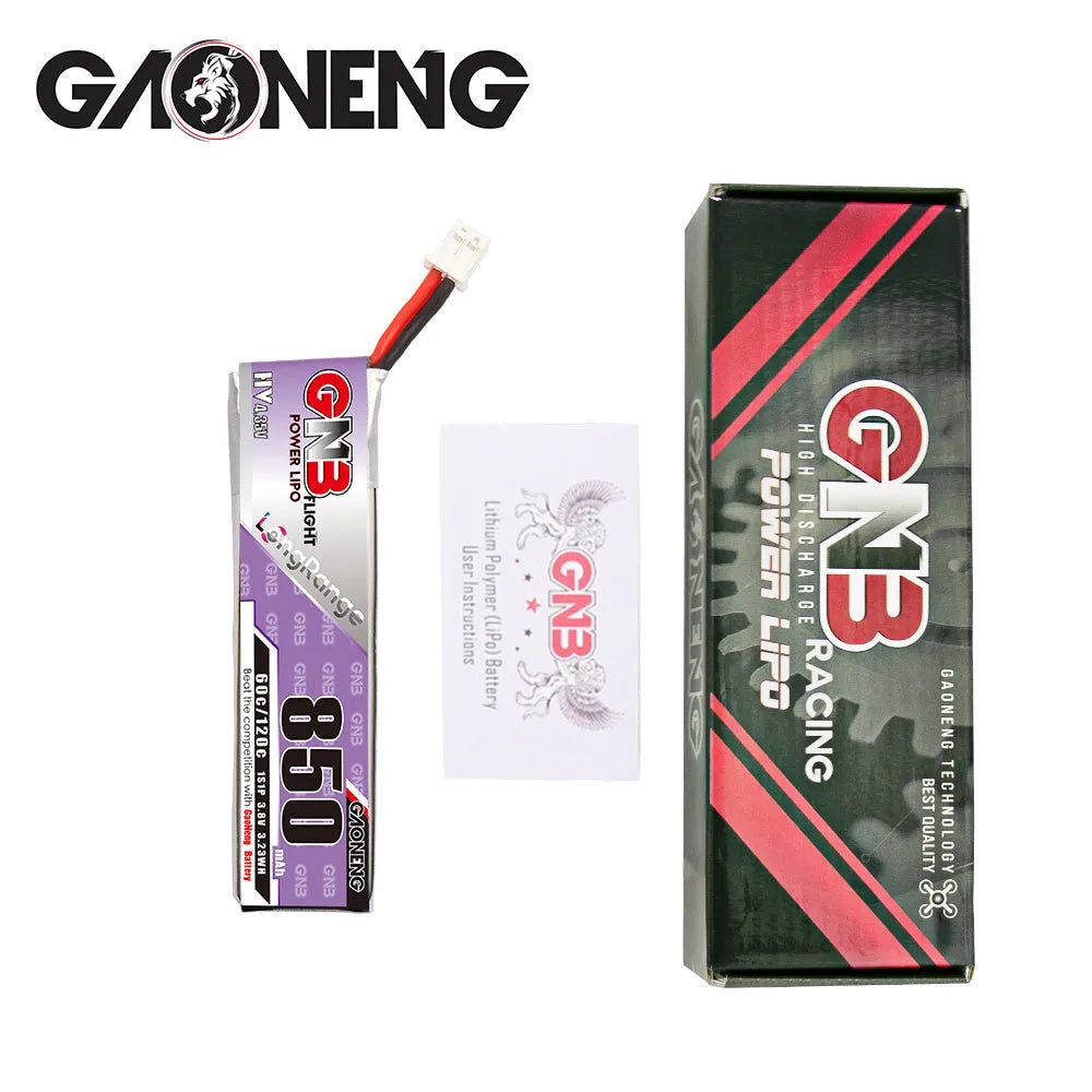 GNB 3.8V 850mAh 60C High Voltage LiPo Battery with PH2.0 Connector - 1S 4.35V RC Drone Battery (2 Pack) - Perfect for FPV Racing Drones, Mini Quadcopters and RC Car Models