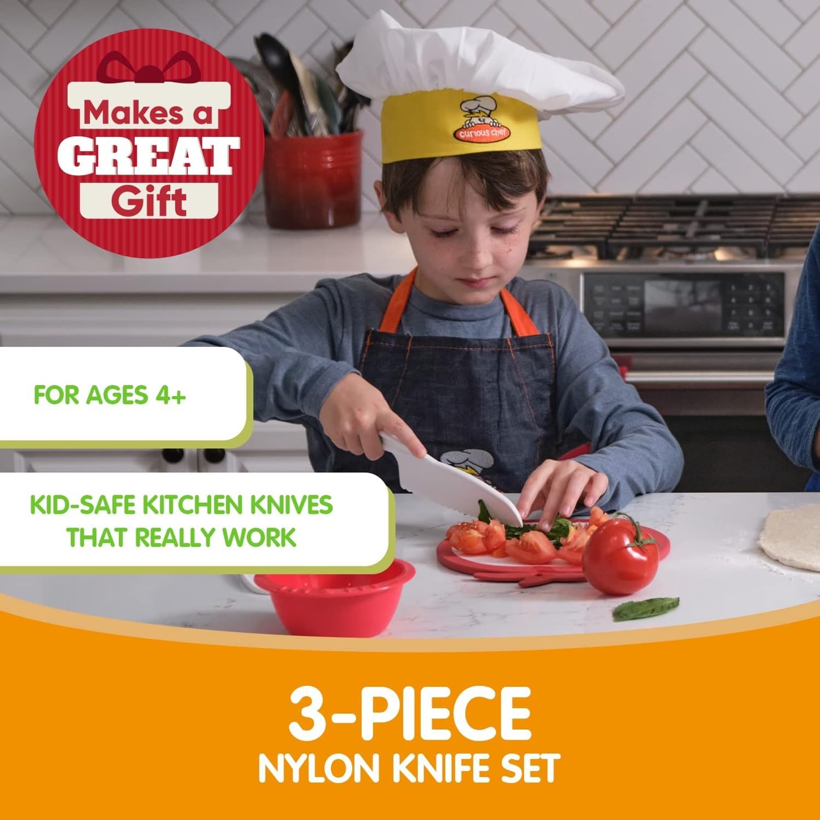 Curious Chef 3-Piece Nylon Knife Set - BPA-Free, Dishwasher Safe Kids Kitchen Tools - Child-Safe Nylon Knives for Nonstick Pans - Perfect for Cooking, Baking & Learning Kitchen Skills