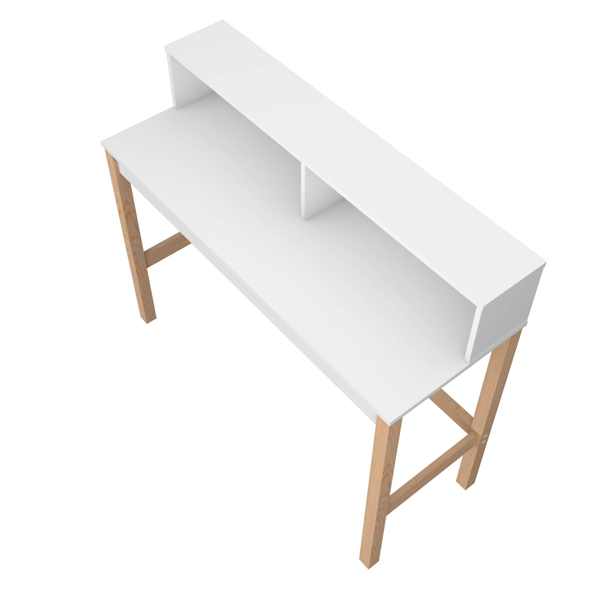 Mid Century Modern Home Office Desk 47 Inch - Manhattan Comfort Bowery Study Table with 2 Storage Cubbies & Rustic Wood Base, White Oak Finish - Perfect for Small Spaces, Entryway Furniture or Workspace Decor