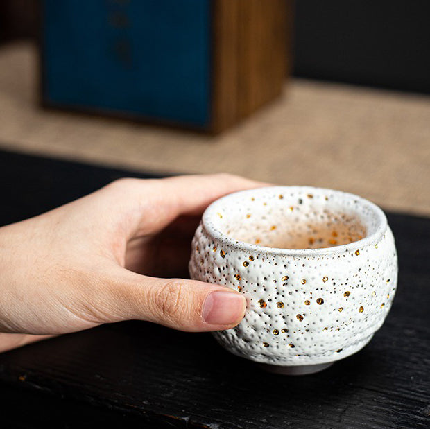 Premium Gold Dotted Shinoyaki Gongfu Tea Cup - Handcrafted Japanese Style Ceramic Tea Set for Oolong & Pu-erh - Perfect for Tea Ceremonies, Home Decor & Gifts