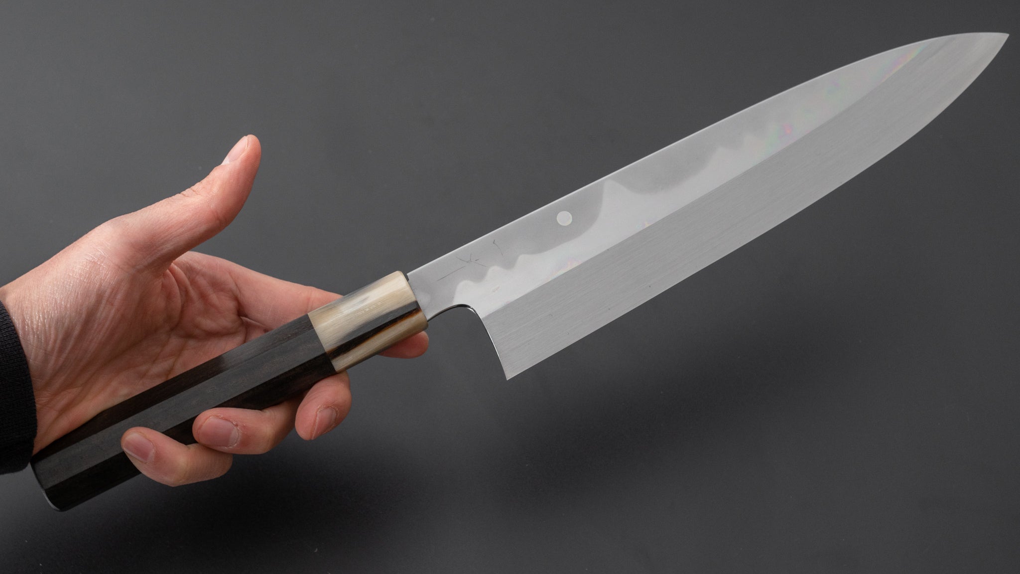 Hitohira Togashi Kyuzo White #1 Fuji Hakumon Mizu Honyaki Gyuto 240mm Japanese Chef Knife with Taihei Ebony Handle (#059) - Premium Kitchen Knife for Sushi, Meat Cutting & Professional Cooking