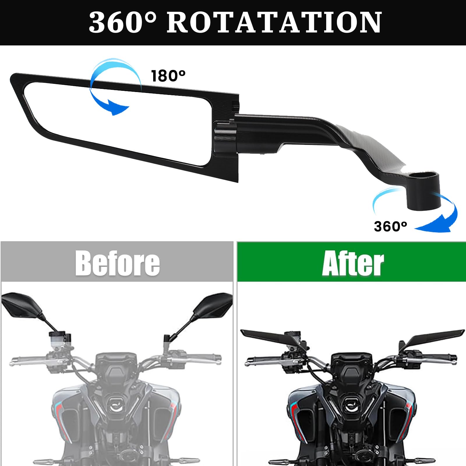 Adjustable Rotating Motorcycle Rear View Side Mirrors for Kawasaki Z400 Z650 Z900 & KTM 1290 Super Duke R Evo ABS 390 Duke - Stealth Wind Wing Design for Enhanced Visibility and Safety on Street Bikes (Perfect for Urban Commuting and Highway Riding)