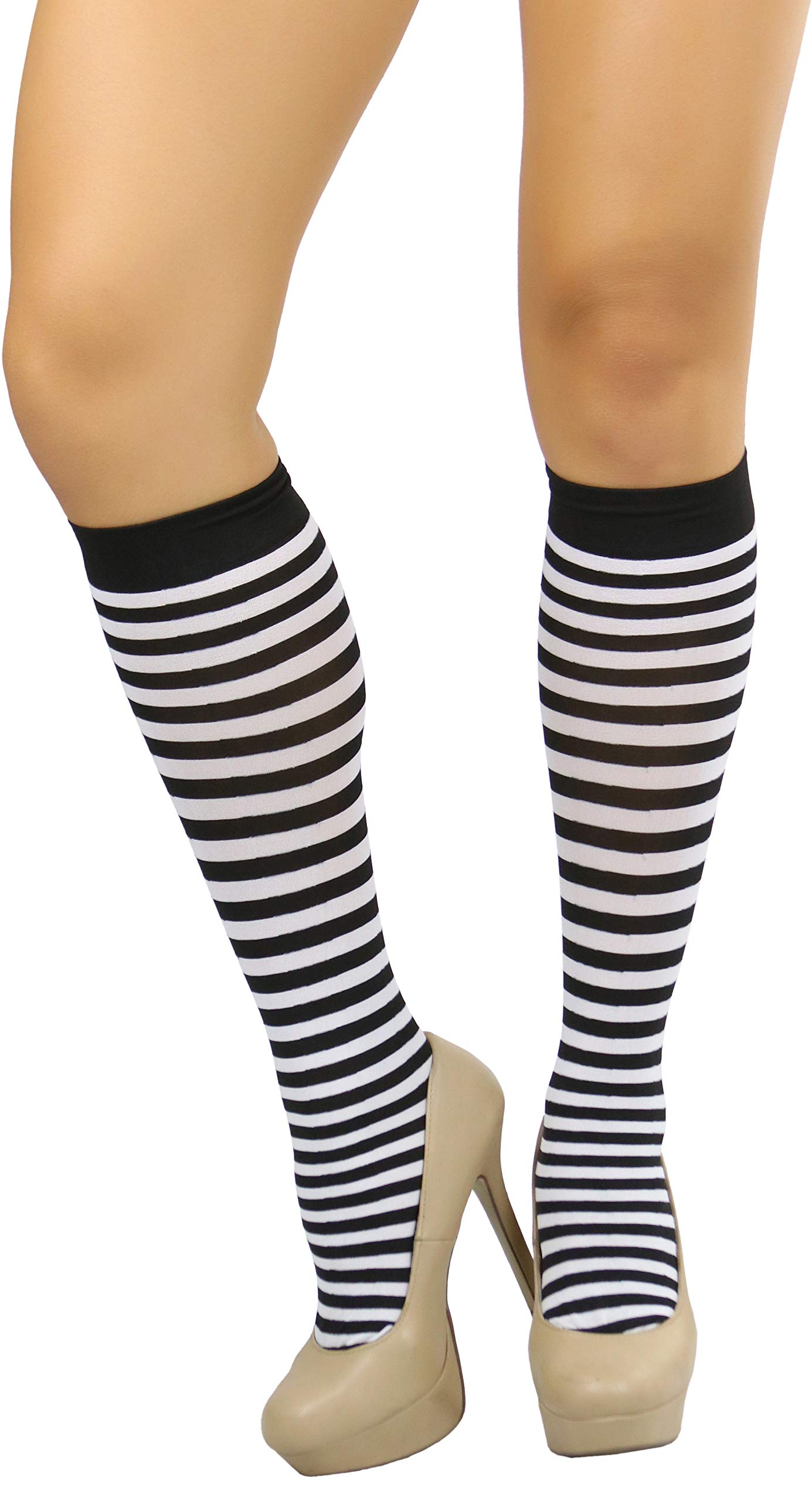 ToBeInStyle Women's Opaque Striped Knee-High Warm Nylon Stockings - Winter Tights for Office, Casual & Cold Weather Outfits