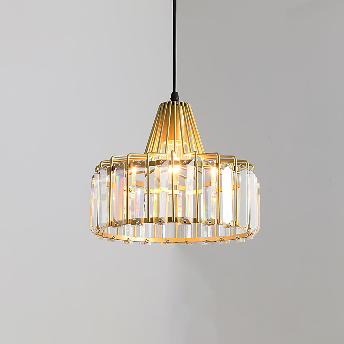 Handmade Crystal Drum Pendant Light - Modern Glass Chandelier for Dining Room, Bedroom & Living Room Decor | Elegant Ceiling Lighting Fixture for Home & Office