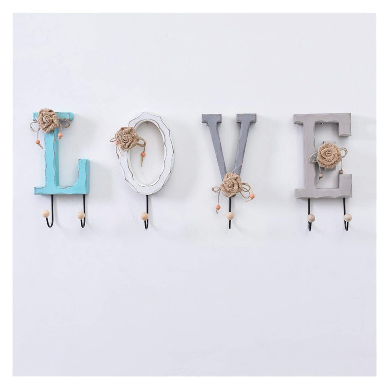 European Style Wooden Wall Coat Rack - Blue Hooks for Porch & Entryway Decor