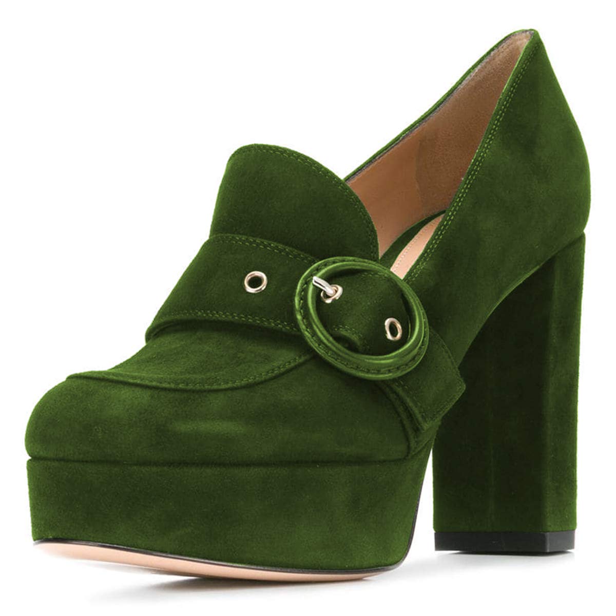 YDN Women's Fashion Platform Chunky High Heels - Round Toe Slip-On Buckle Dress Shoes for Party, Wedding & Evening Events | Comfortable & Stylish Pumps for Women
