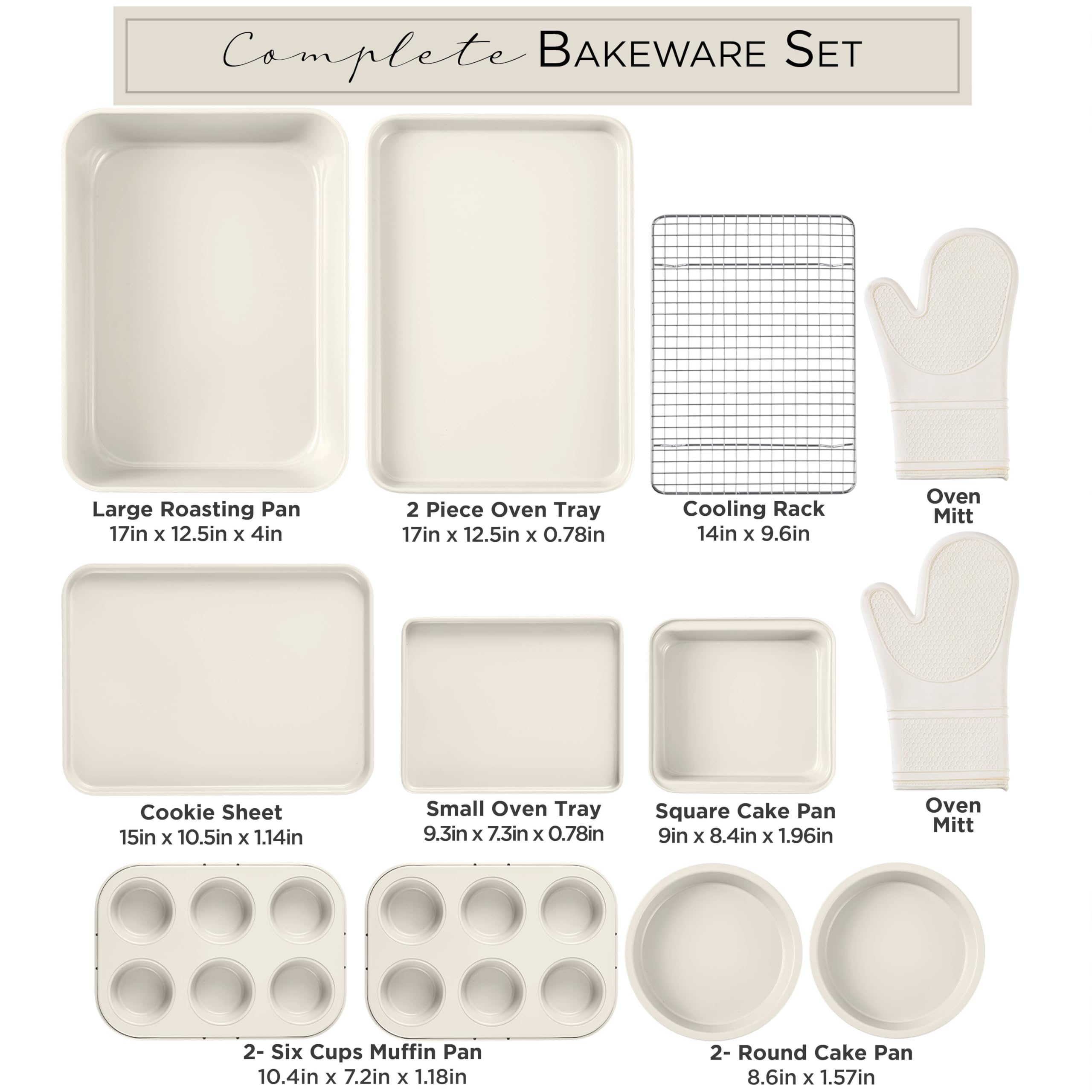 Nonstick Stackable Bakeware Set - 13-Piece Durable & Easy Release Country Kitchen Baking Set in Cream - Perfect for Cakes, Cookies, Pies & Family Gatherings