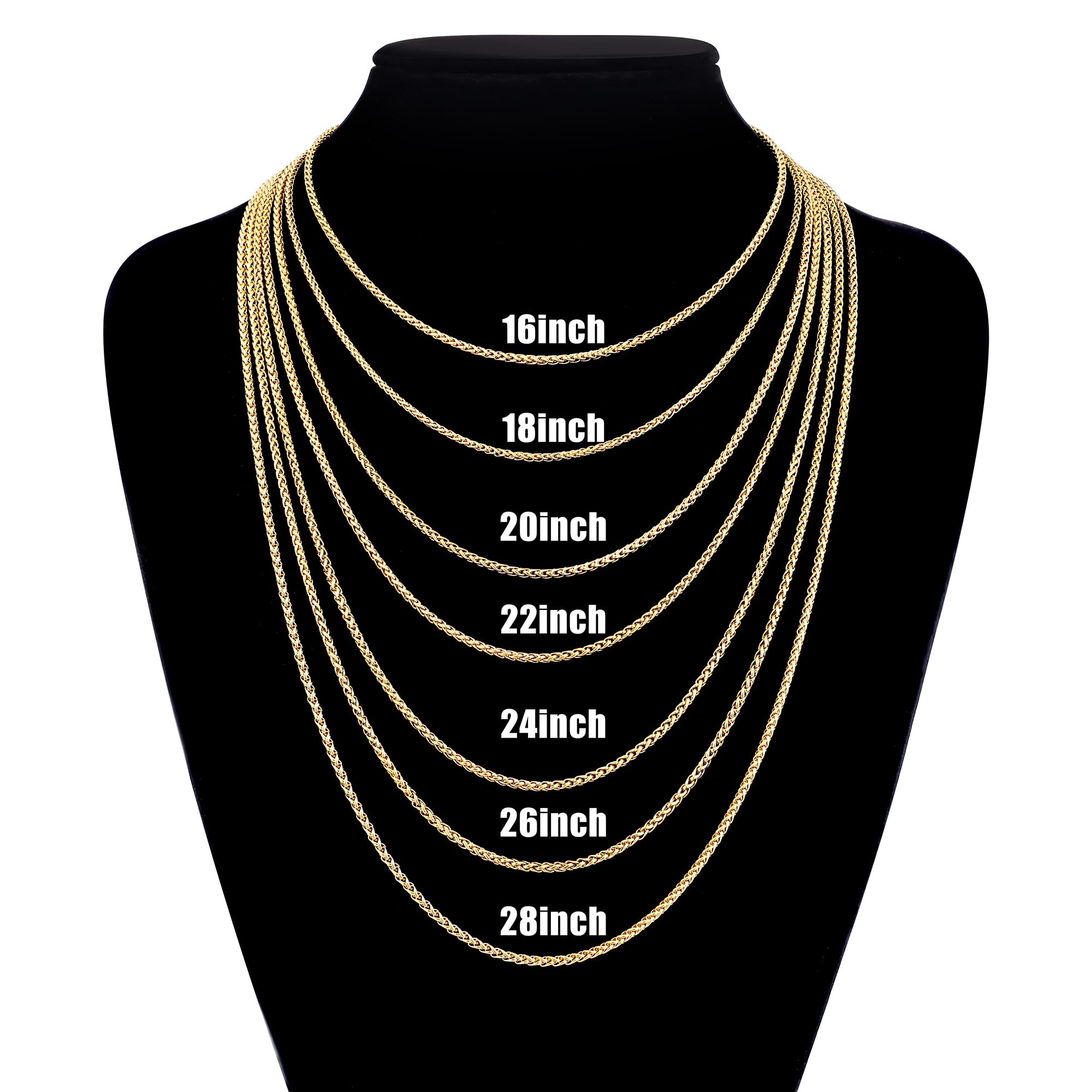 Fiusem Gold Plated Men's Cross Necklace - 2.5mm Stainless Steel Wheat Chain (16-24 Inch Adjustable) - Religious Jewelry for Men, Perfect for Church, Gifts & Everyday Wear