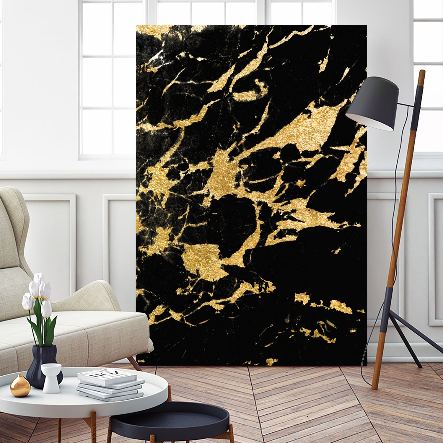 Elegant Black Marble Gold Glam Wall Art Decor - Modern Home & Office Decoration for Living Room, Bedroom, Dining Area
