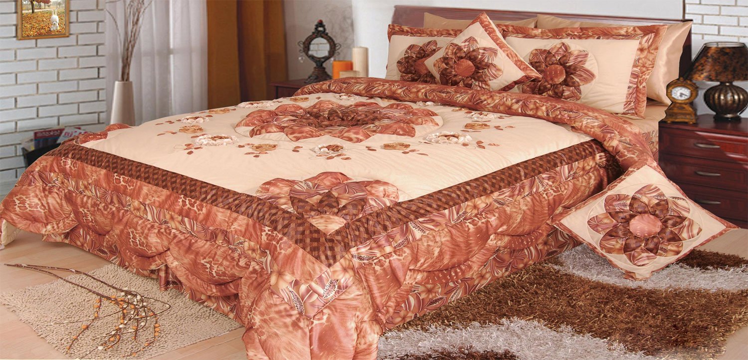 Dada Bedding 5-Piece Twin Size Floral Patchwork Comforter Quilt Set - Brown Autumn Leaves Design (BM4304L) | Cozy Fall Bedroom Decor for Teens & Adults