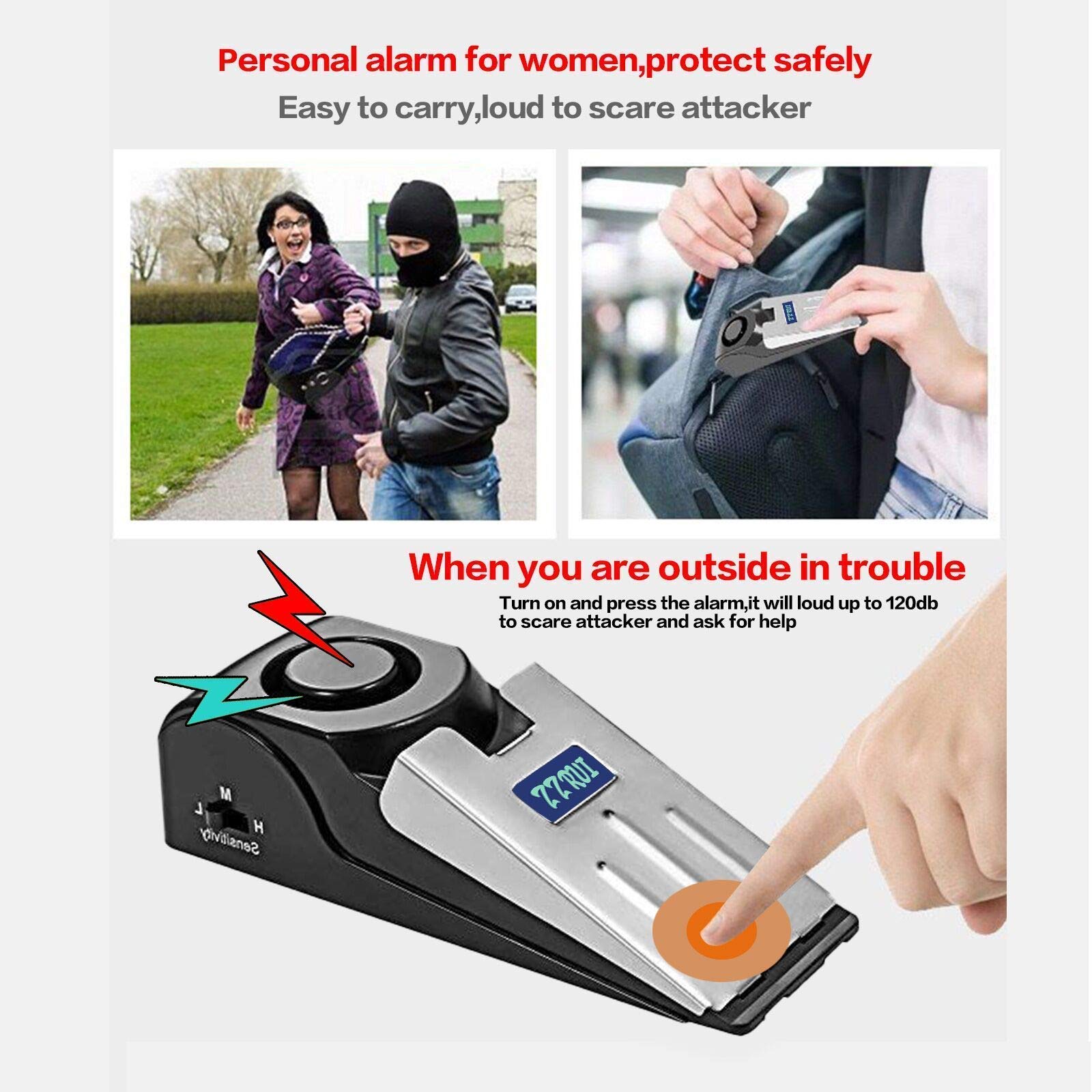 ZZRUI Upgraded Door Stopper Security Alarm - 120dB Loud Portable Door Stop Alarm for Travel, Home, Apartment & House Protection (1 Pack) | Perfect for Hotels, Dorms & Airbnb Safety