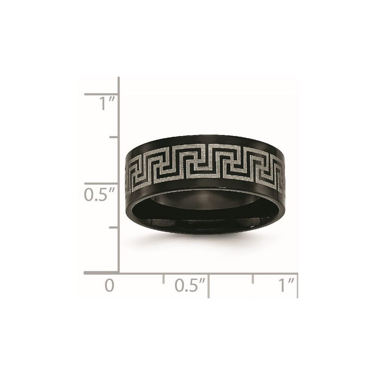 Black Titanium Greek Key Laser Etched Brushed & Polished Band Ring for Men & Women - Durable Hypoallergenic Wedding Band, Anniversary Gift - Available in Multiple Sizes (Size 4-12) - Perfect for Formal Events, Date Nights & Everyday Wear