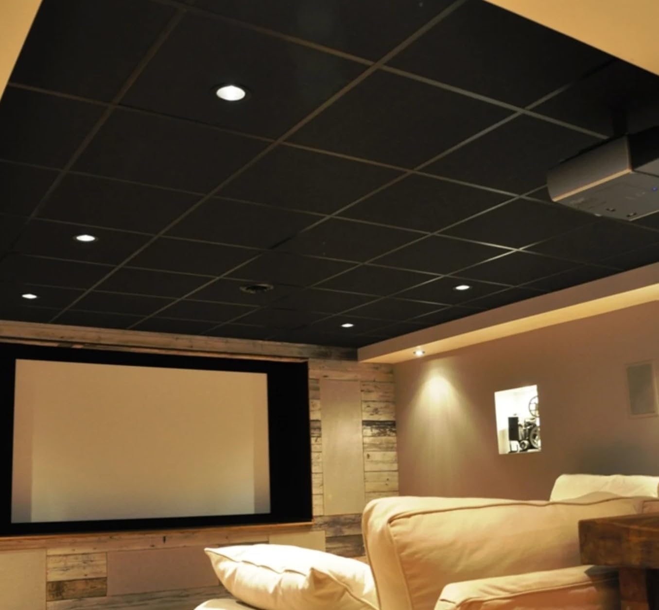 Soundproof Acoustic Ceiling Tiles 24x24 Inches - Black Noise Absorbing Panels for Office, Home Theater & Studio - 2 Inch Thick Drop Ceiling Tiles