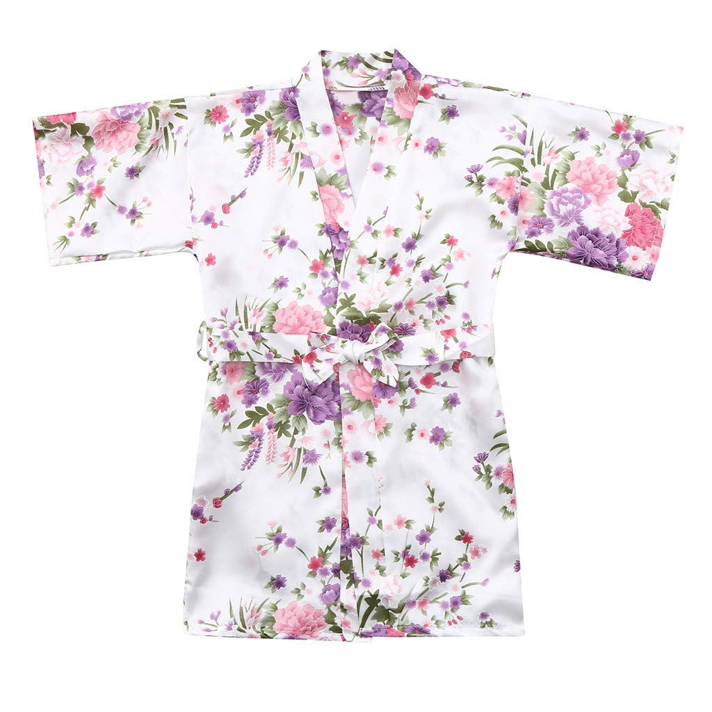 Floral Silk Satin Kimono Robe for Toddler Girls - Soft Baby Bathrobe & Sleepwear Outfit - Perfect for Spa Day, Bedtime & Photoshoots