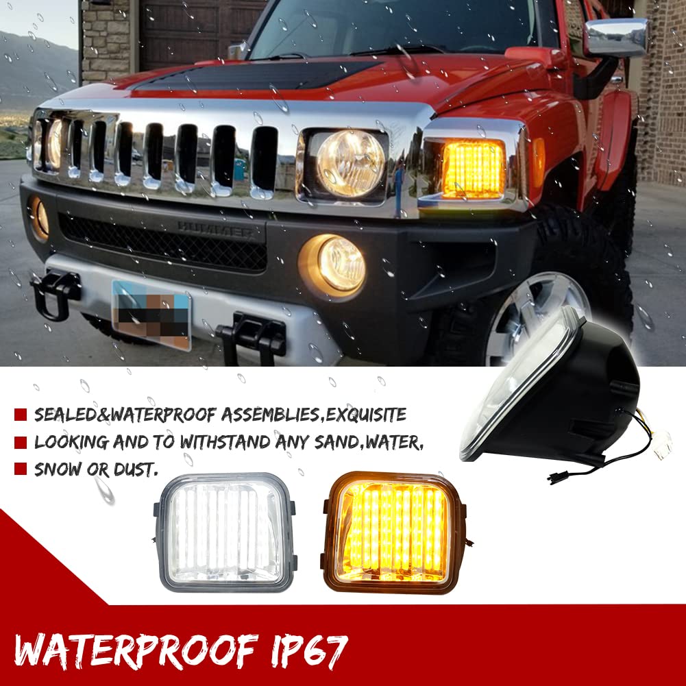 Clear Lens Switchback White/Amber Sequential LED Turn Signal Lights - Compatible with 2006-2010 Hummer H3 & H3T Front Bumper Corner Side Marker - Perfect for Off-Roading, Night Driving & Enhanced Visibility