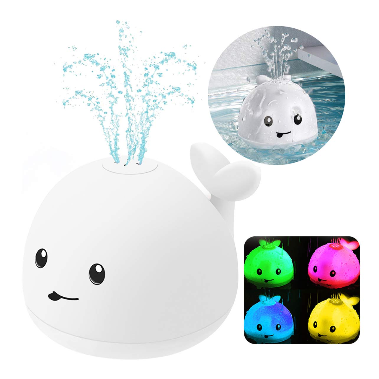**Whale Bath Toys for Toddlers - Light Up & Water Spray Squirt Toys for Kids, Fun Bathtub & Pool Playtime - Safe Baby Bath Toys for Infants (White) - Perfect for Sensory Play & Water Fun**