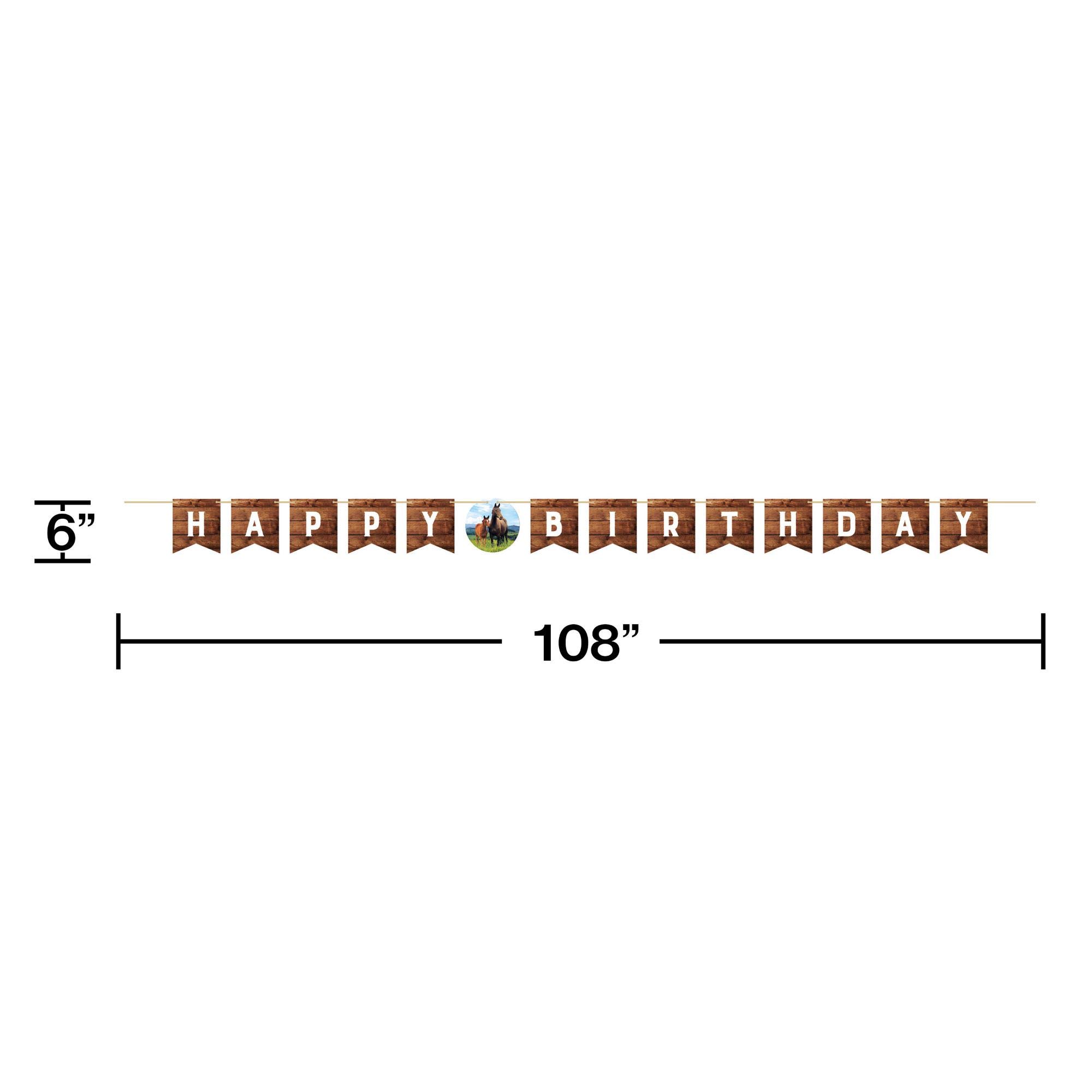 Happy Birthday Horse & Pony Banner - 12 Pack Brown & White Printed Party Decorations (108 Inch) for Equestrian Themed Birthday Parties, Barn Celebrations & Western Events