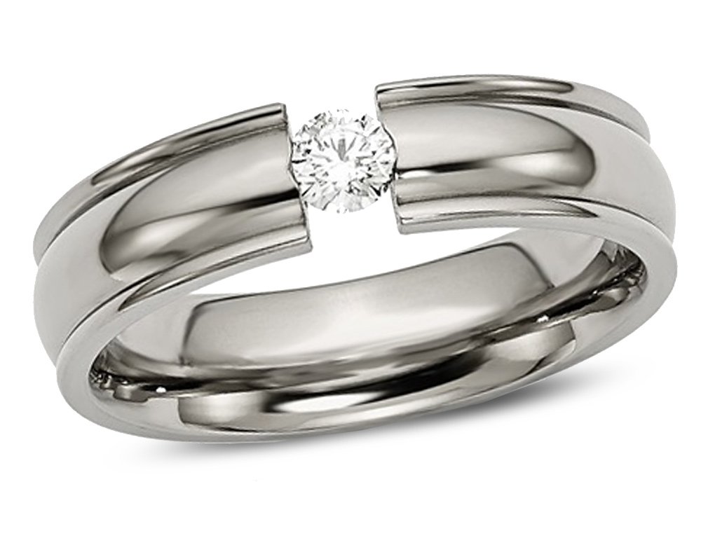 Gem & Harmony Men's Diamond Titanium 6mm Comfort Fit Wedding Band Ring - 1/4 Carat (CTW) - Perfect for Engagement, Anniversary & Special Occasions