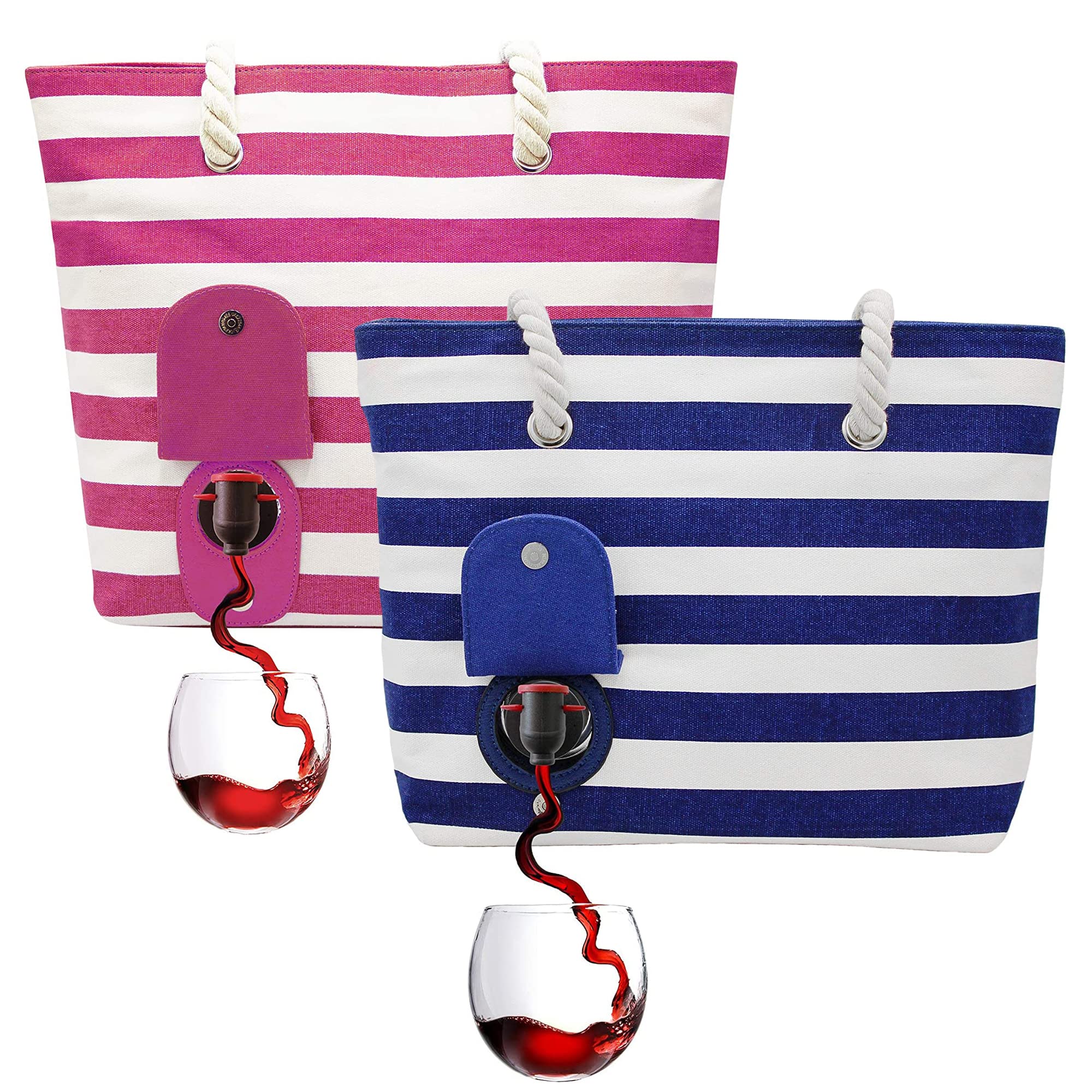 PortoVino Insulated Leakproof Wine Tote Bag with Hidden Compartment - Holds 2 Bottles, Pink - Perfect for Beach, Picnics & Outdoor Parties