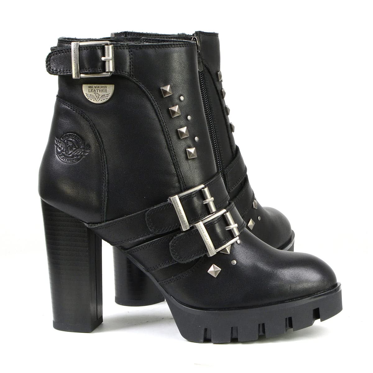 Milwaukee Leather MBL9456 Women's Premium Black Leather Fashion Platform Boots with Straps - Size 7 | Stylish Ankle Boots for Casual Outfits, Date Nights & Fall Fashion