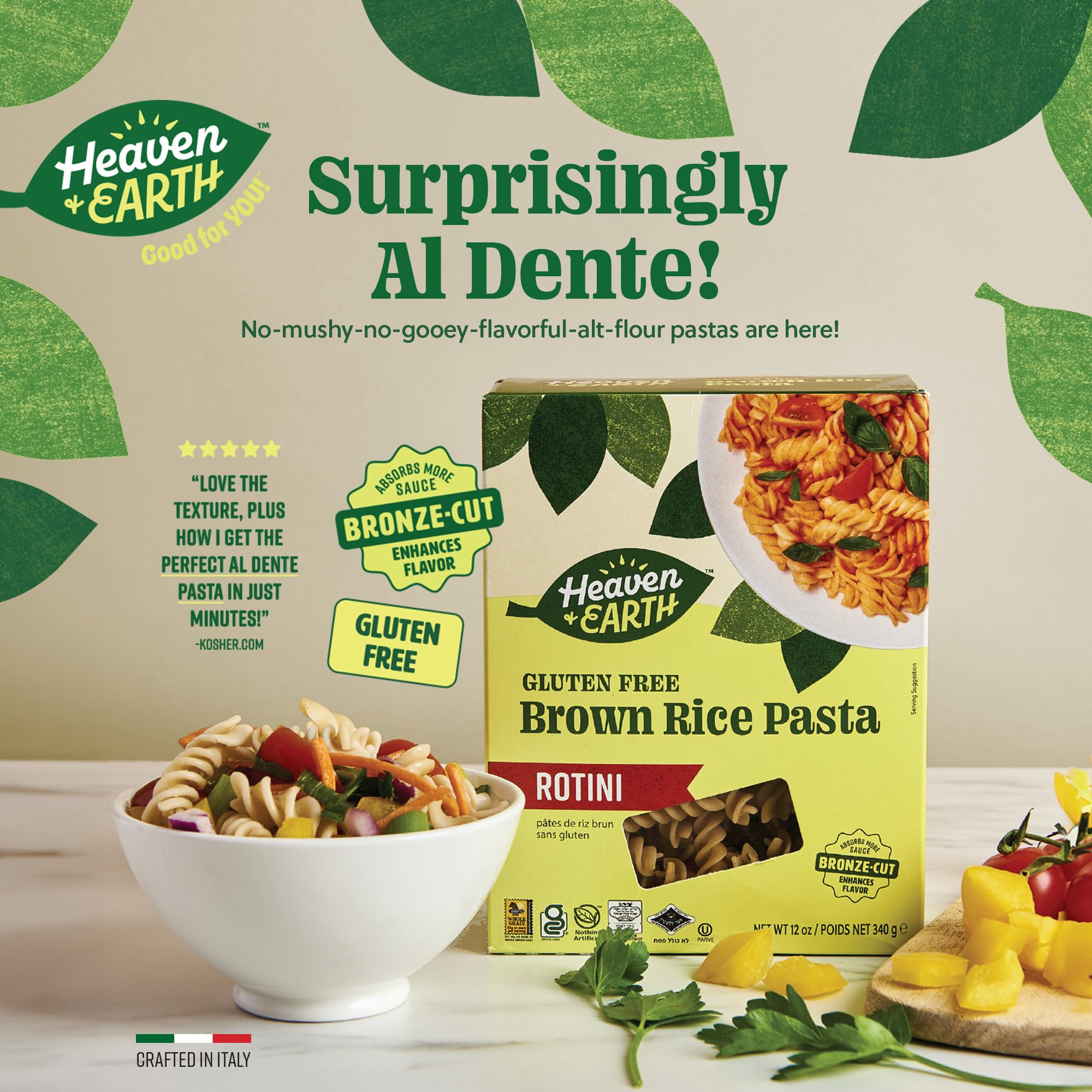 Heaven & Earth Brown Rice Pasta - Gluten Free Rotini, 12oz (6 Pack) | Whole Grain Pasta | Vegan & Non-GMO | Perfect for Pasta Salads, Mac & Cheese, and Healthy Family Dinners