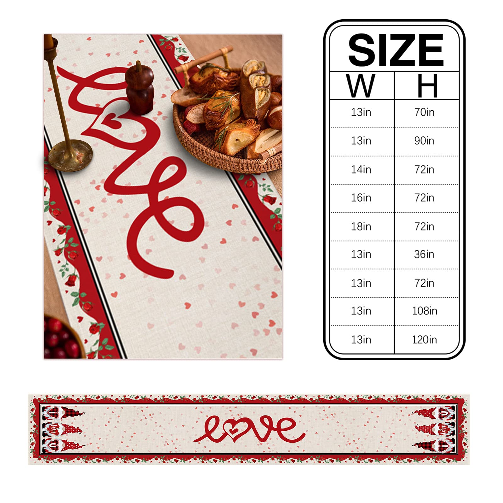 72 Inch Long Linen Table Runner with Valentine's Day Gnome & Heart Design - Elegant Kitchen & Dining Table Decor for Parties, Weddings, Home Decor (13x72 Inches) - Perfect for Romantic Dinners, Holiday Celebrations & Special Occasions