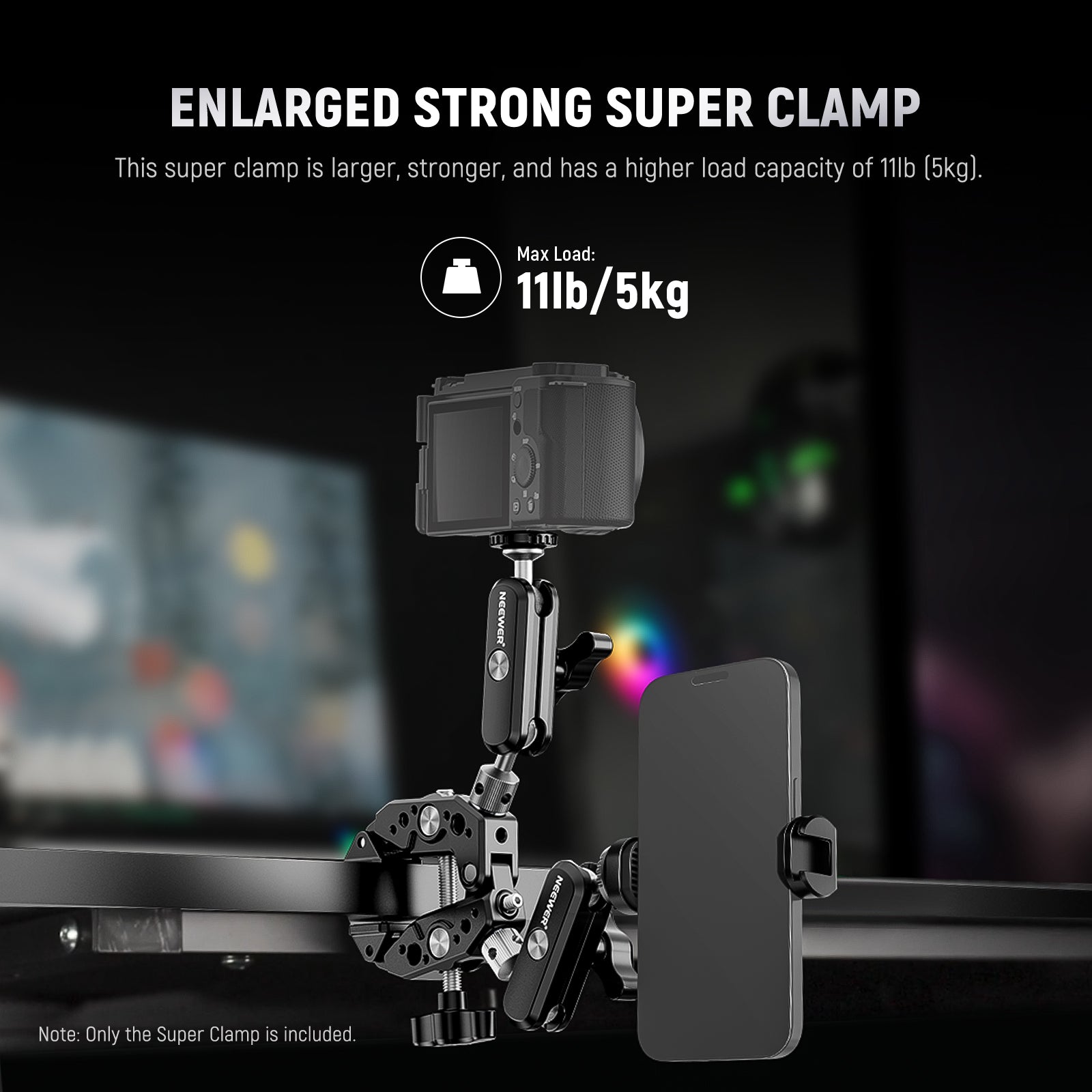 NEEWER ST82 Heavy Duty Super Clamp with Two 360° Dual Ball Head Magic Arms - Perfect for Photography, Videography, and Studio Lighting Setup