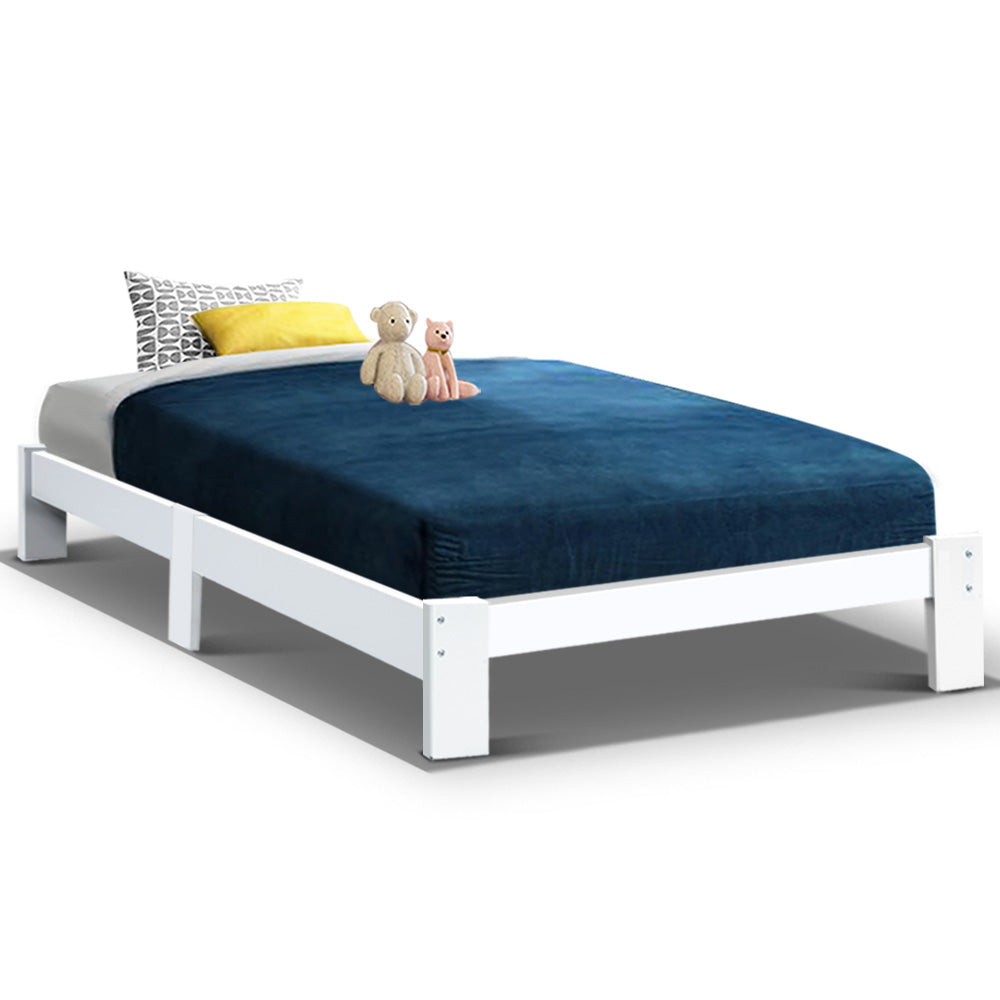Fairy White Wooden Single Bed Frame - Solid Wood Twin Size Bed for Kids, Teens & Guest Rooms - Perfect for Bedrooms, Dorms & Small Spaces