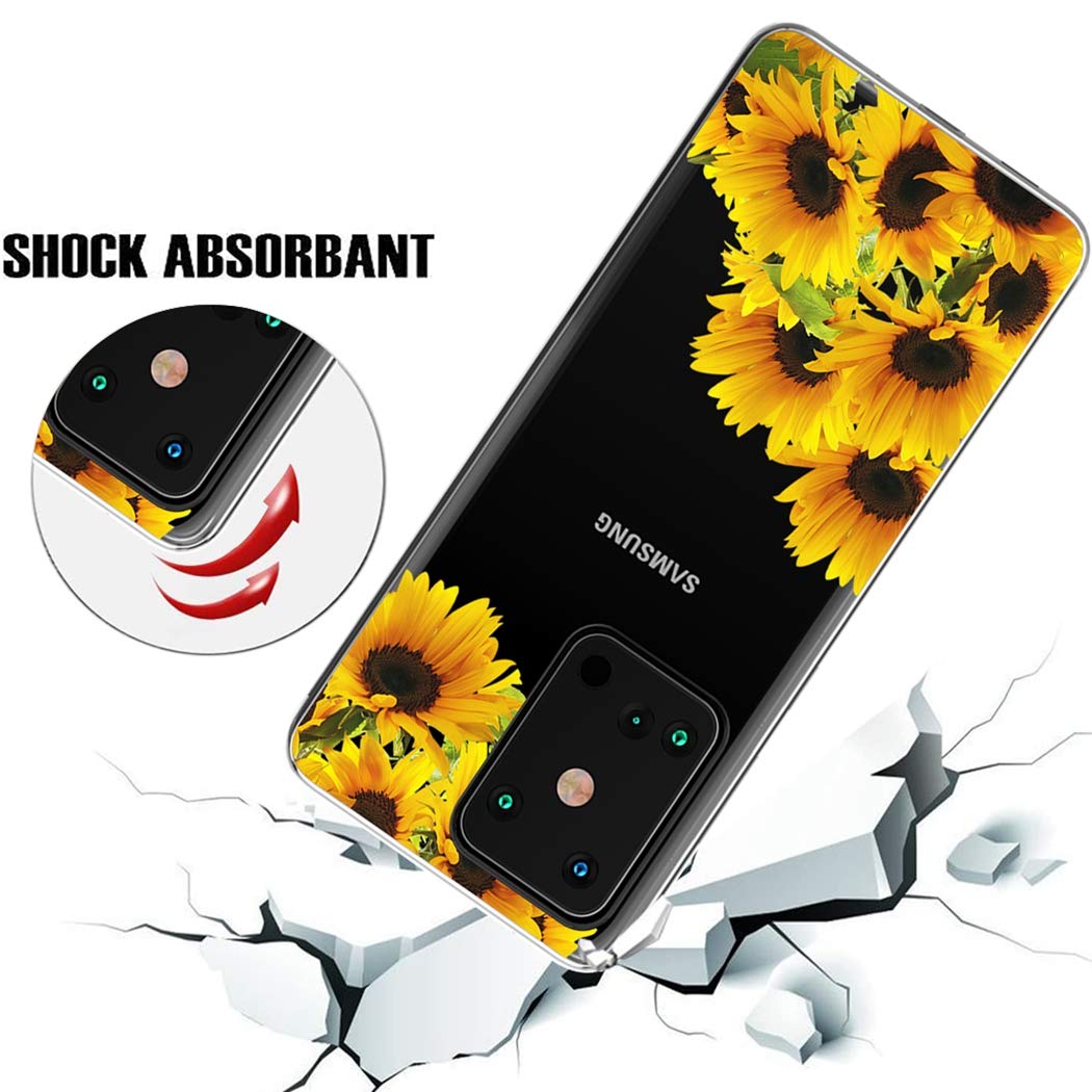 **Samsung Galaxy S20 Ultra 5G Case - Cute Clear Slim Shockproof Soft TPU Protective Cover with Sunflower Design for Girls - Perfect for Everyday Use, Travel & Outdoor Activities**