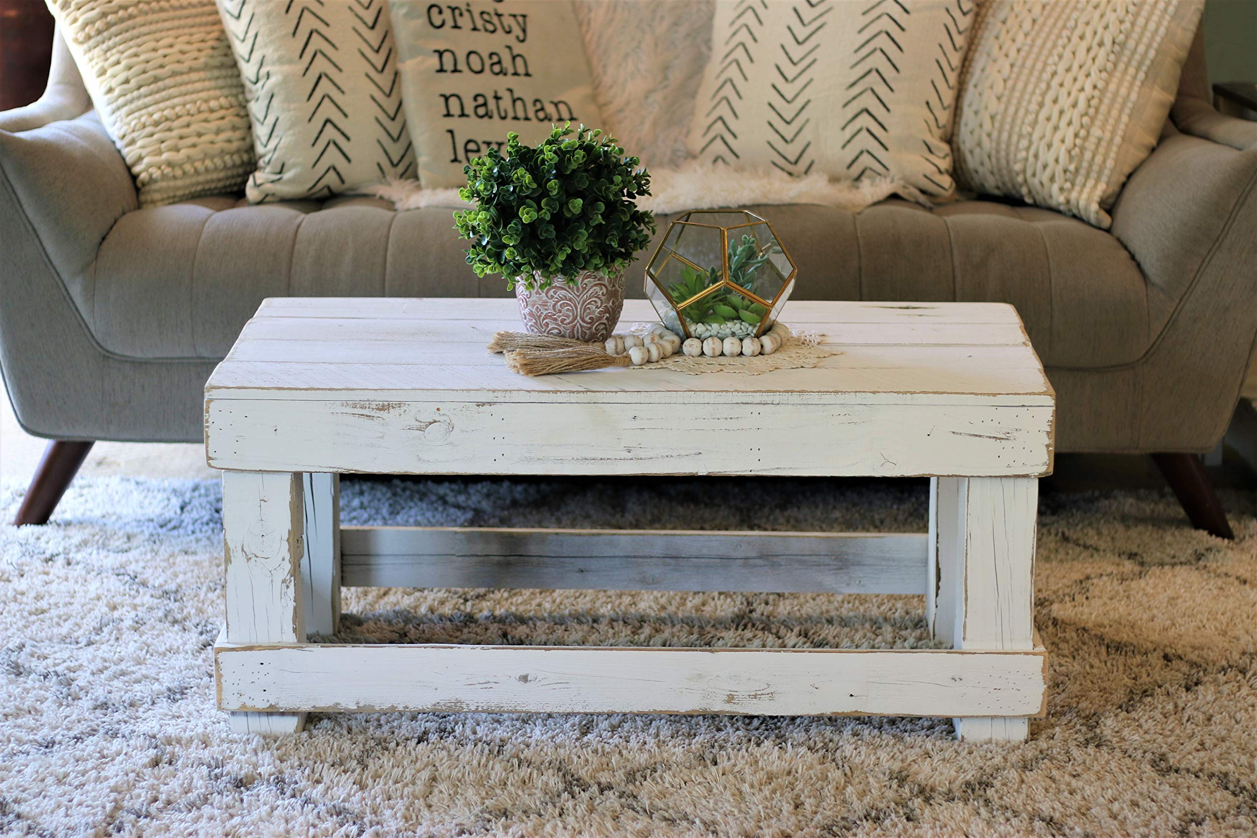 Doug and Cristy Designs White Original Coffee Table No Shelf - Modern Minimalist Living Room Furniture for Small Spaces & Apartments