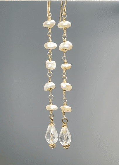 Crystal Quartz Dangle Earrings with Keishi Pearls - Elegant Long Shoulder Duster Earrings for Women | Perfect for Weddings, Parties & Evening Events