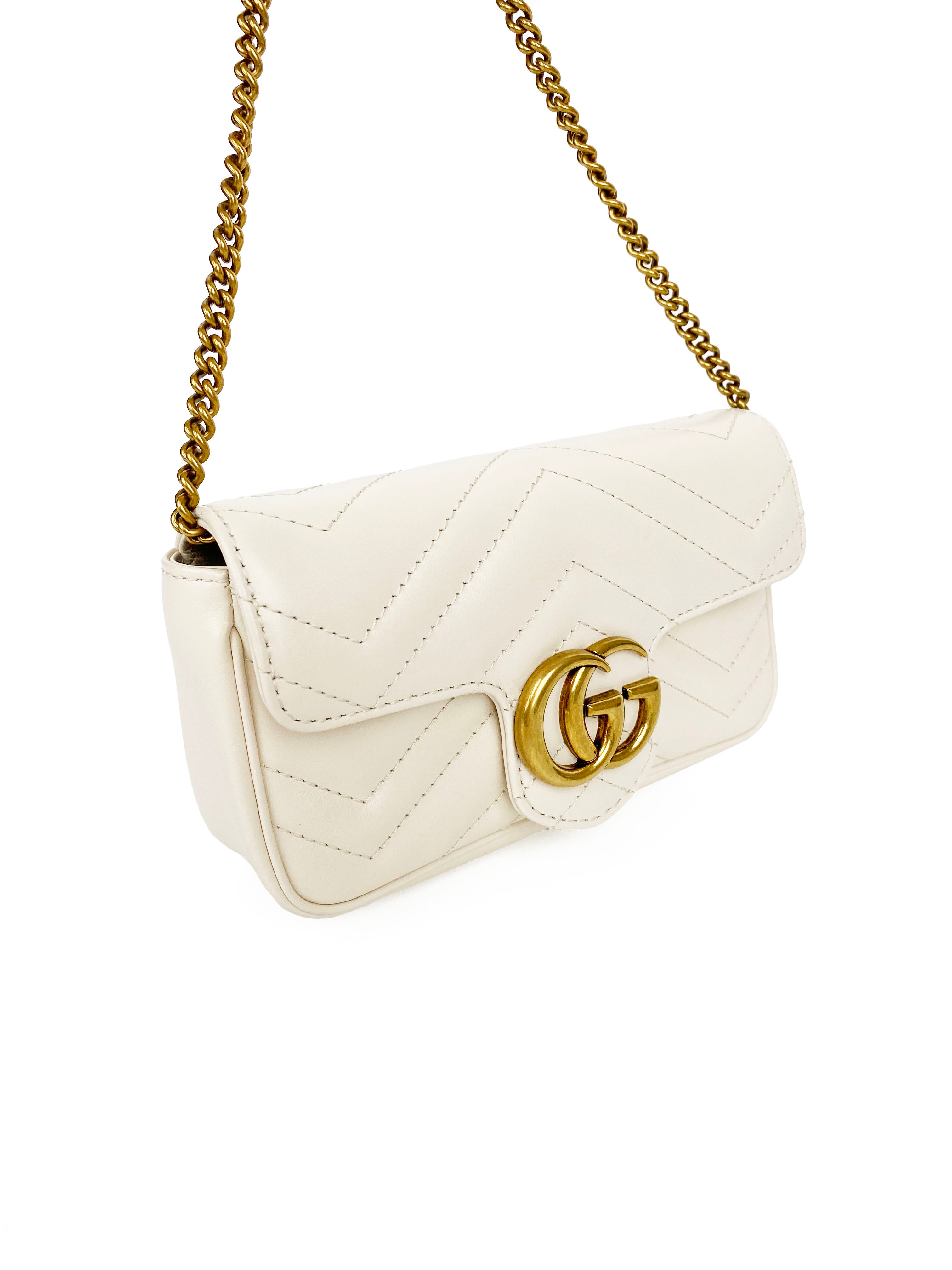 Gucci Super Mini White Marmont Crossbody Bag - Luxury Leather Shoulder Purse for Women, Perfect for Date Night & Evening Events
