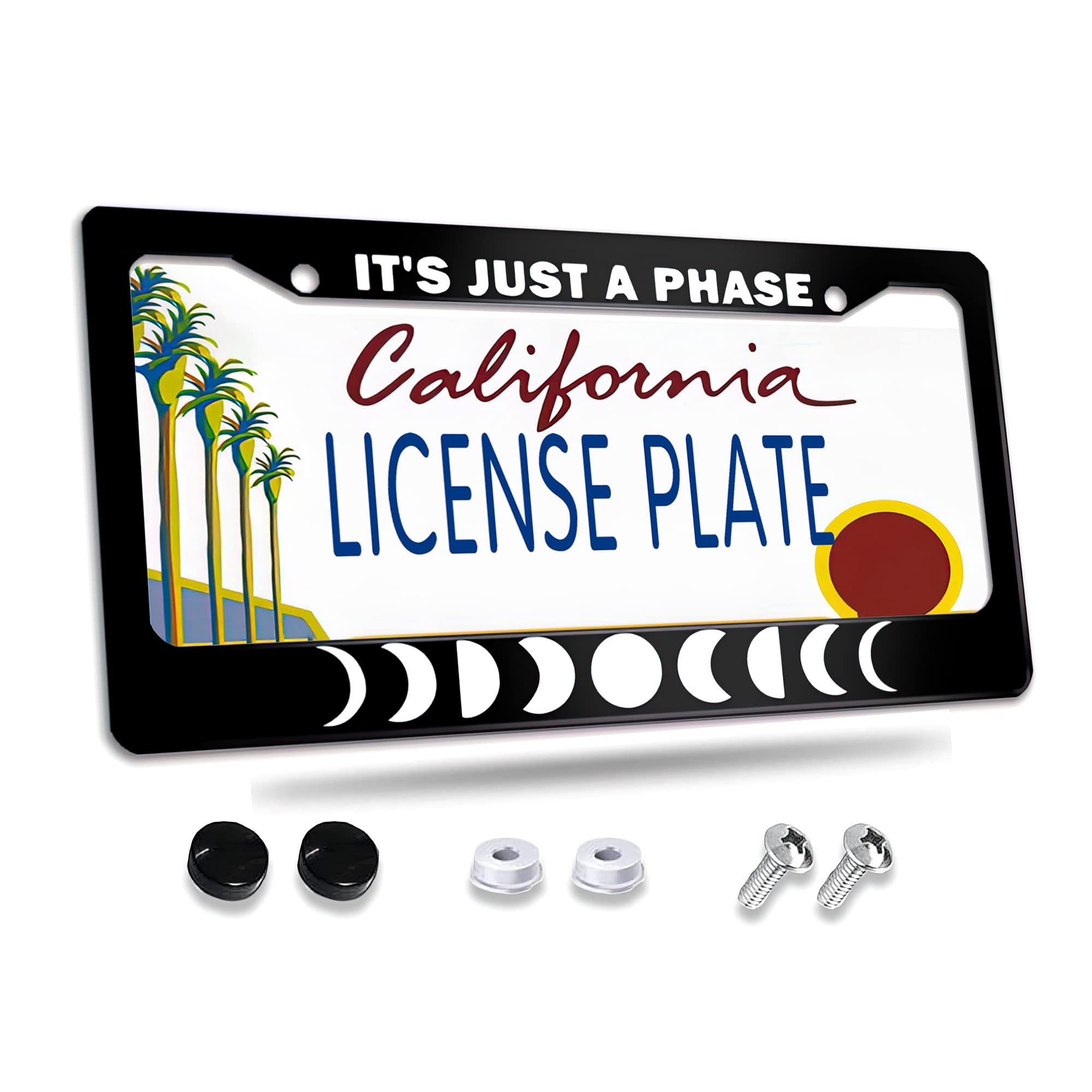 Moon Phase License Plate Frame - Aluminum Metal Decorative Car Tag Holder for US & Canada Standard 12