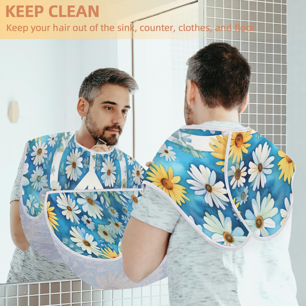 Flower Peace Symbol Beard Shaving Bib for Men | Waterproof Makeup & Hair Dye Apron | Barber Cape for Haircut | Sink Hair Catcher | Perfect Gift for Barbers & Stylists - Ideal for Salon, Home Grooming & Professional Use